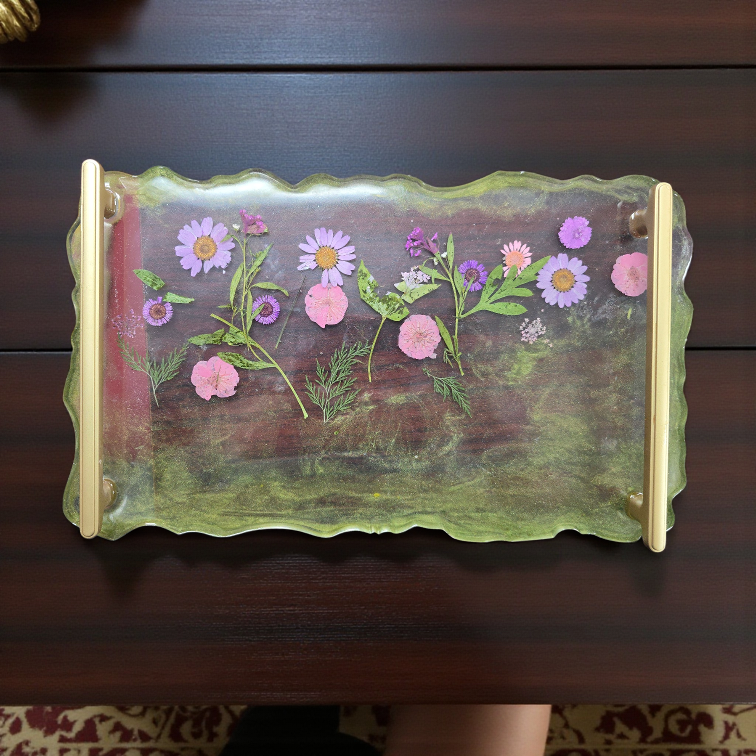 Botanical Tray with Pressed Flowers & Handles | Home and Dorm Decor