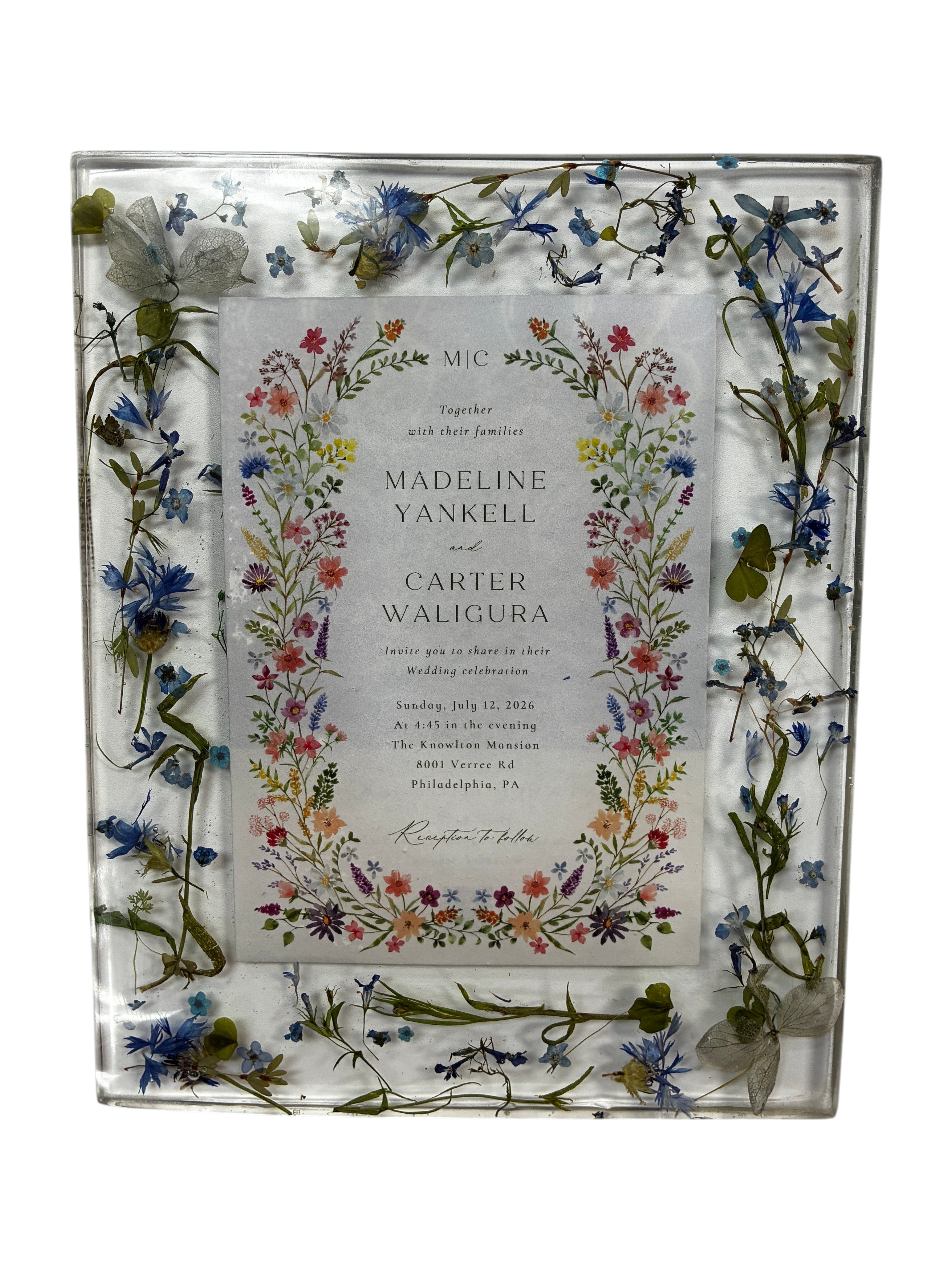 Personalized Pressed Flower Resin Wedding Invitation Frame | Botanical Keepsake