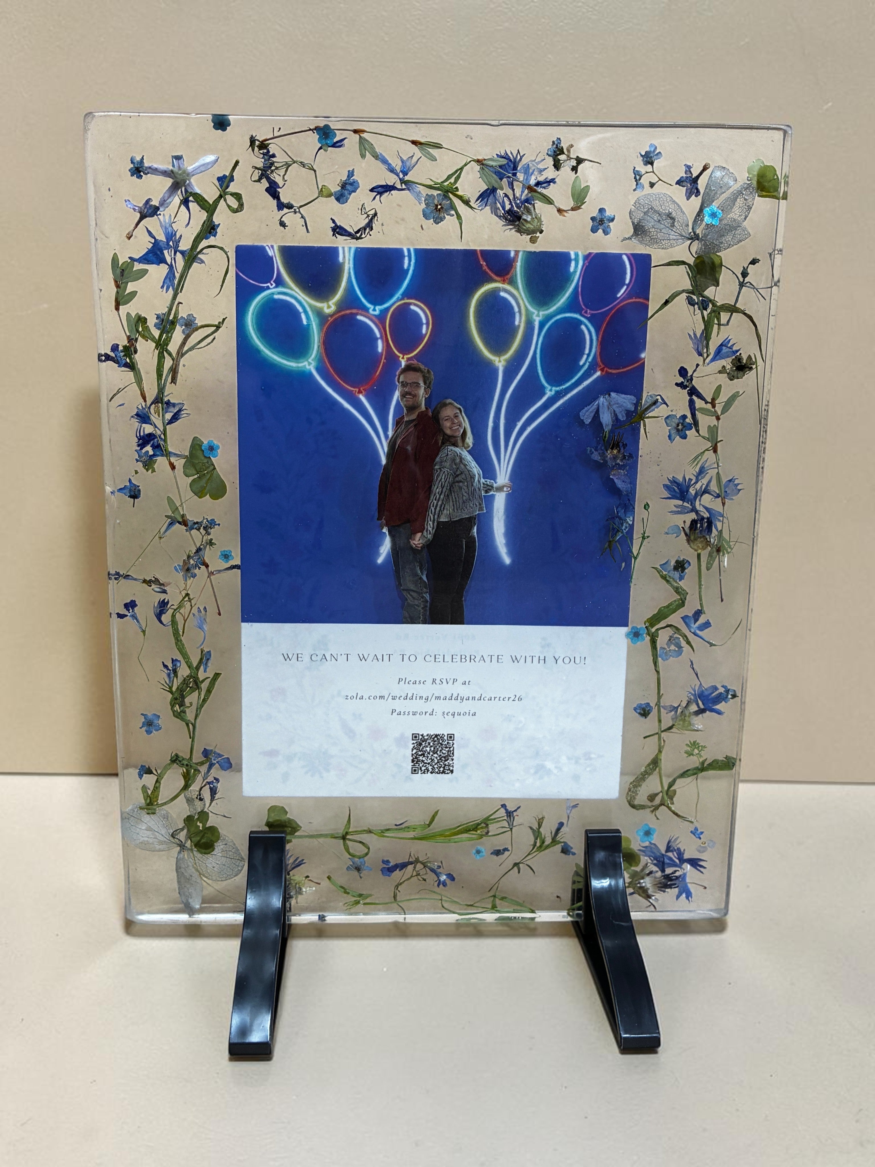 Personalized Pressed Flower Resin Wedding Invitation Frame | Botanical Keepsake