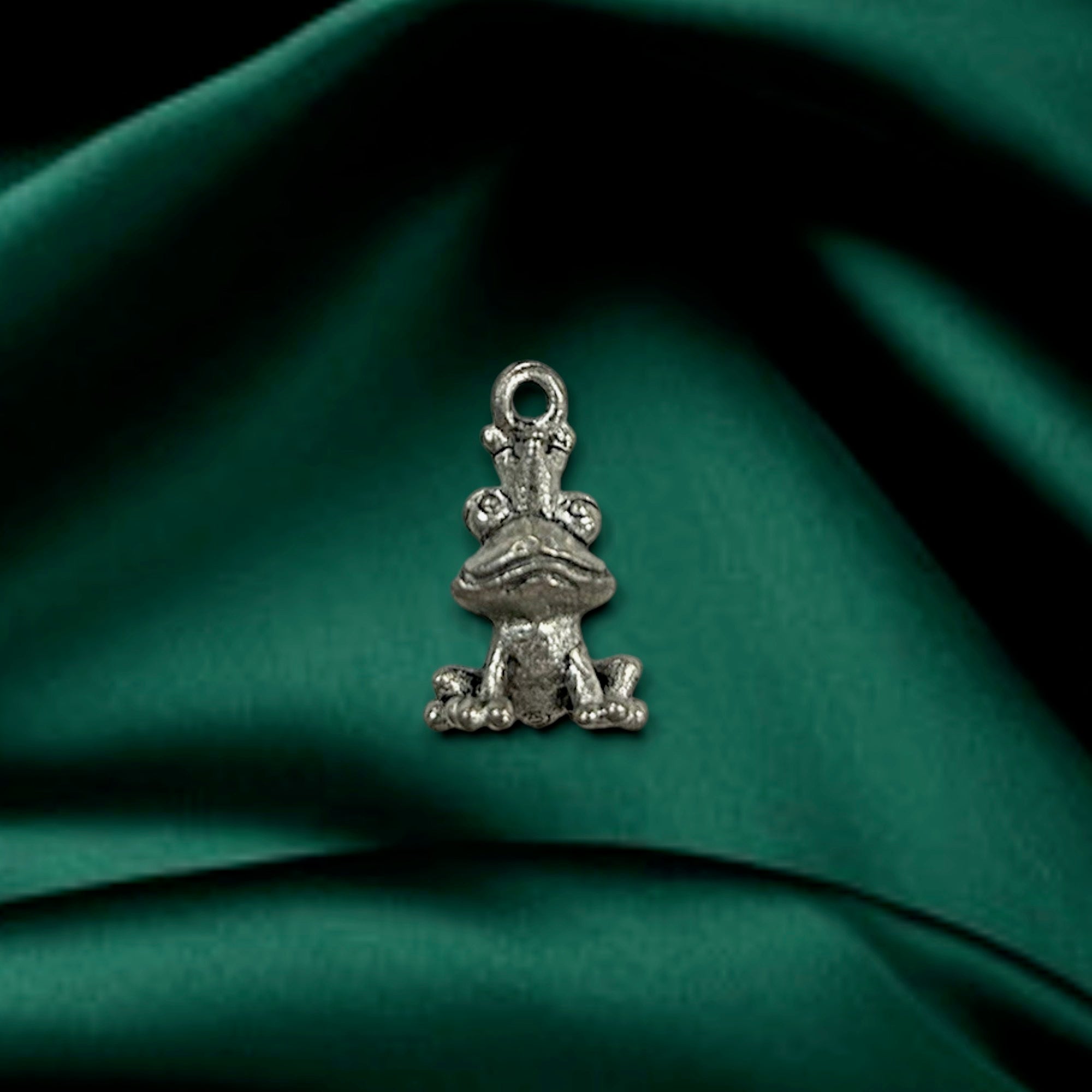 Silver Frog with Crown Pewter Charm Pendant | Travel Charm