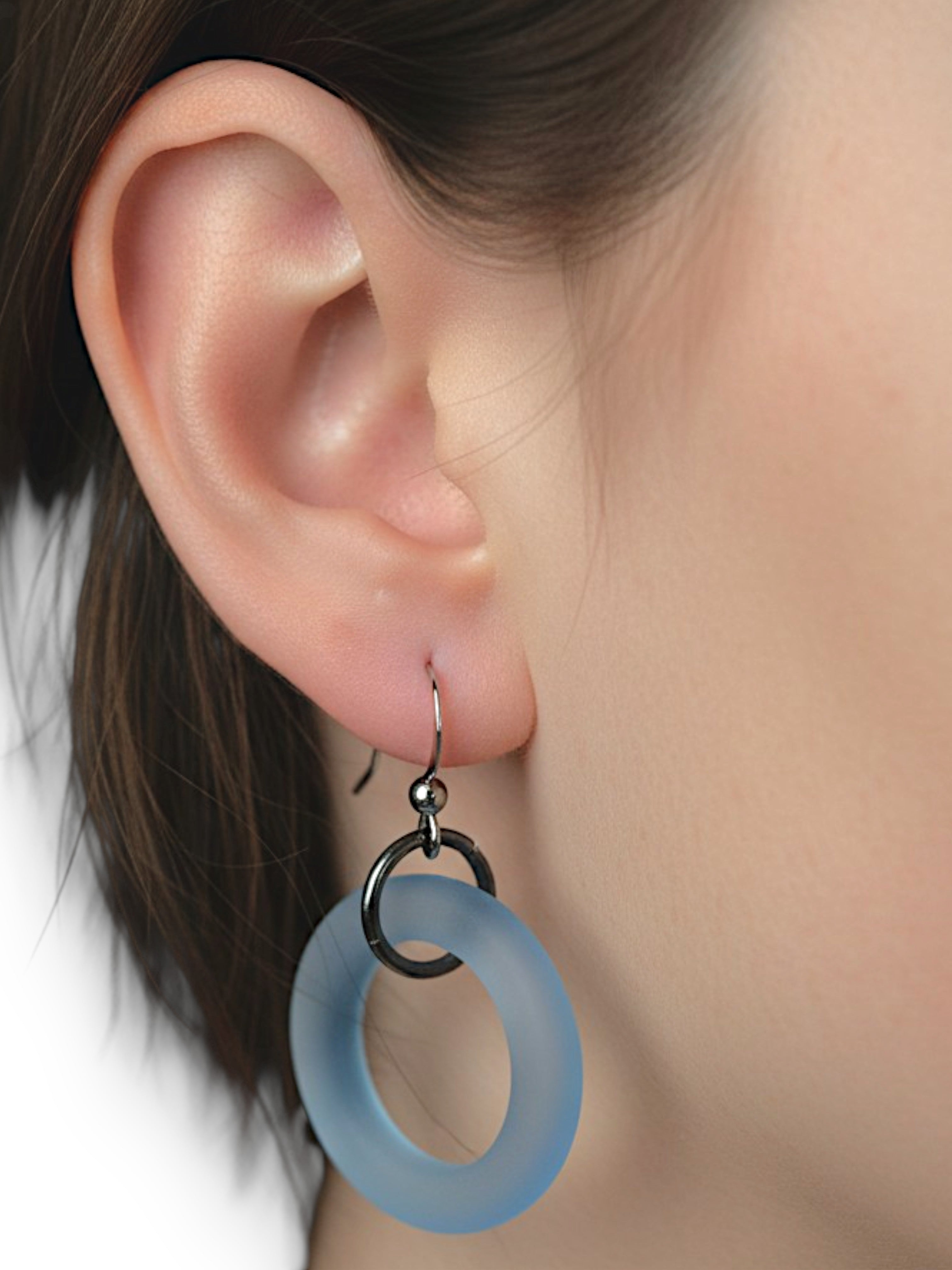Enchanting Frosted Sky Blue Sea Glass Hoop Earrings | Coastal Elegance | Unique Handmade Jewelry