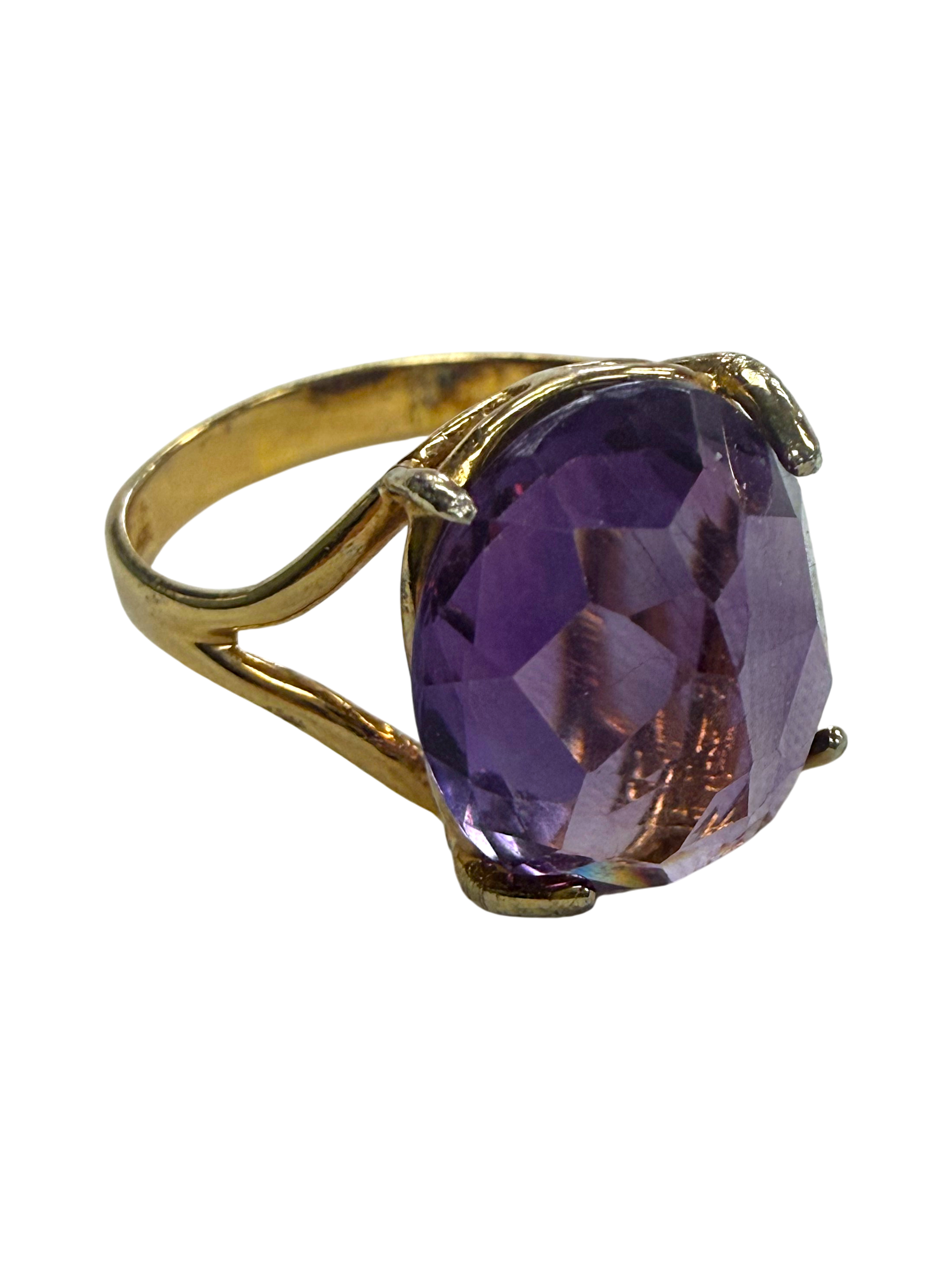 Purple Violet Crystal Gold Plated Sterling Silver Ring