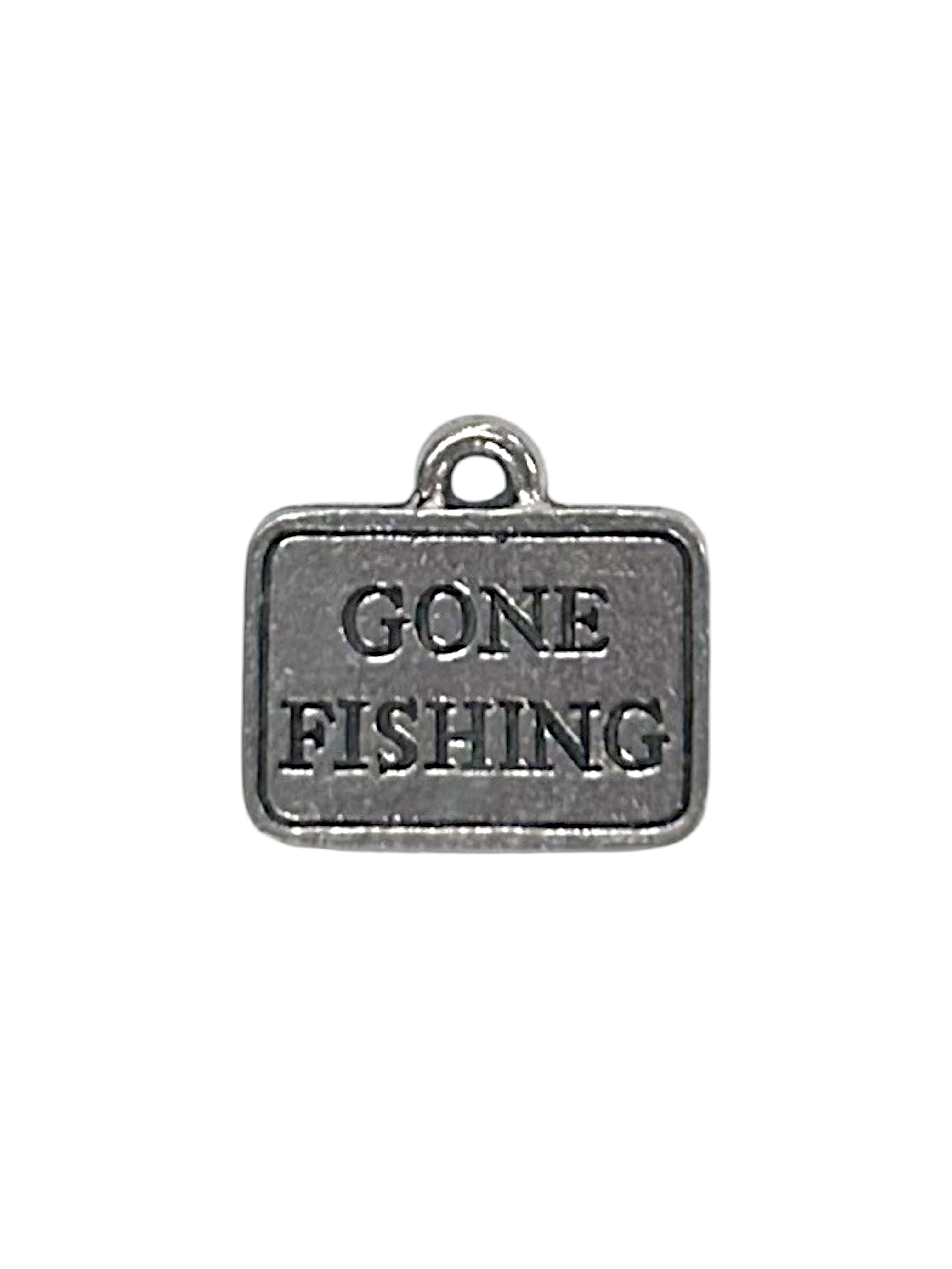Silver "Gone Fishing" Sign Pewter Charm Pendant | Travel Charm