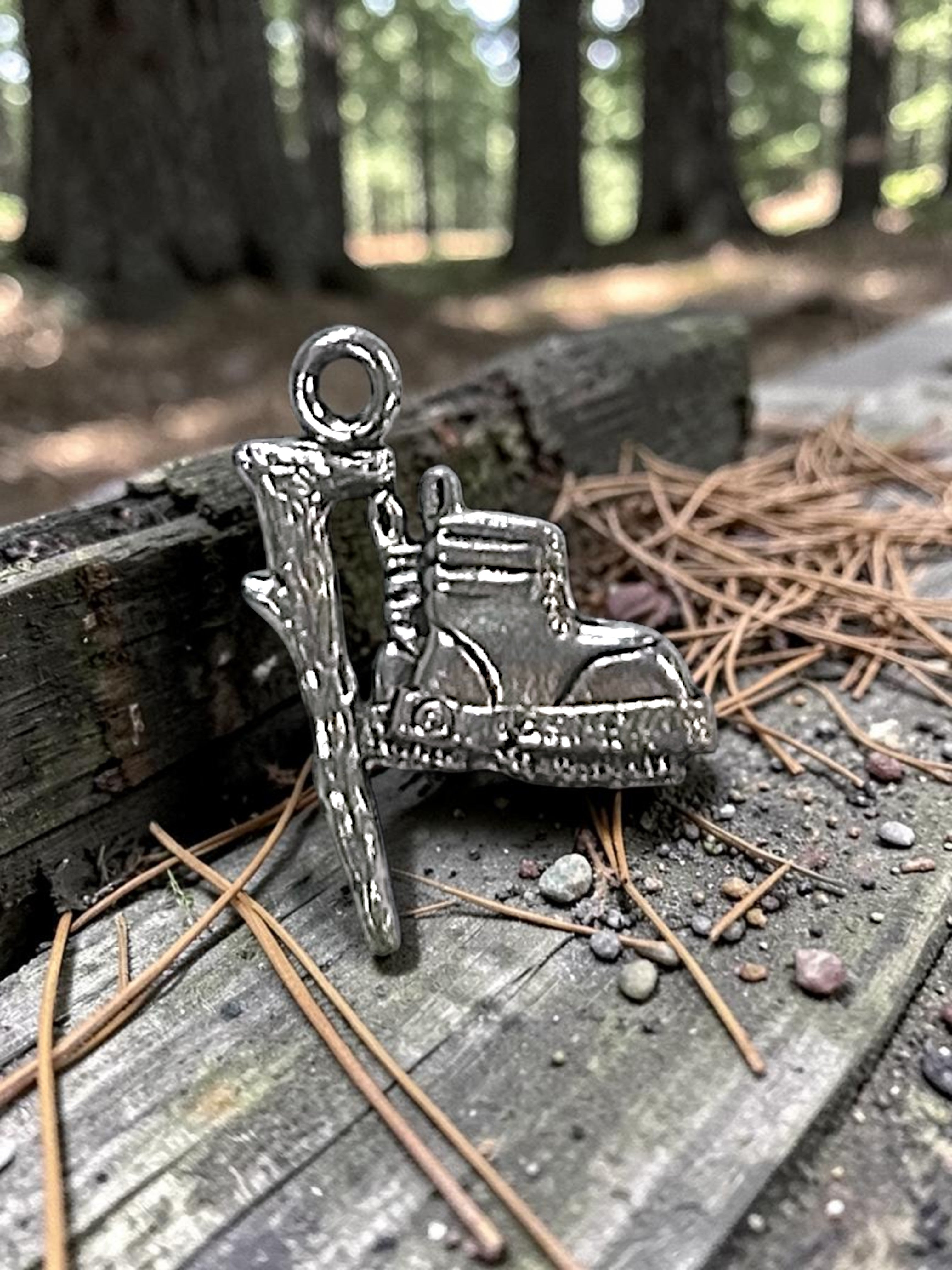 Silver Hiking Pewter Charm Pendant | Travel Charm