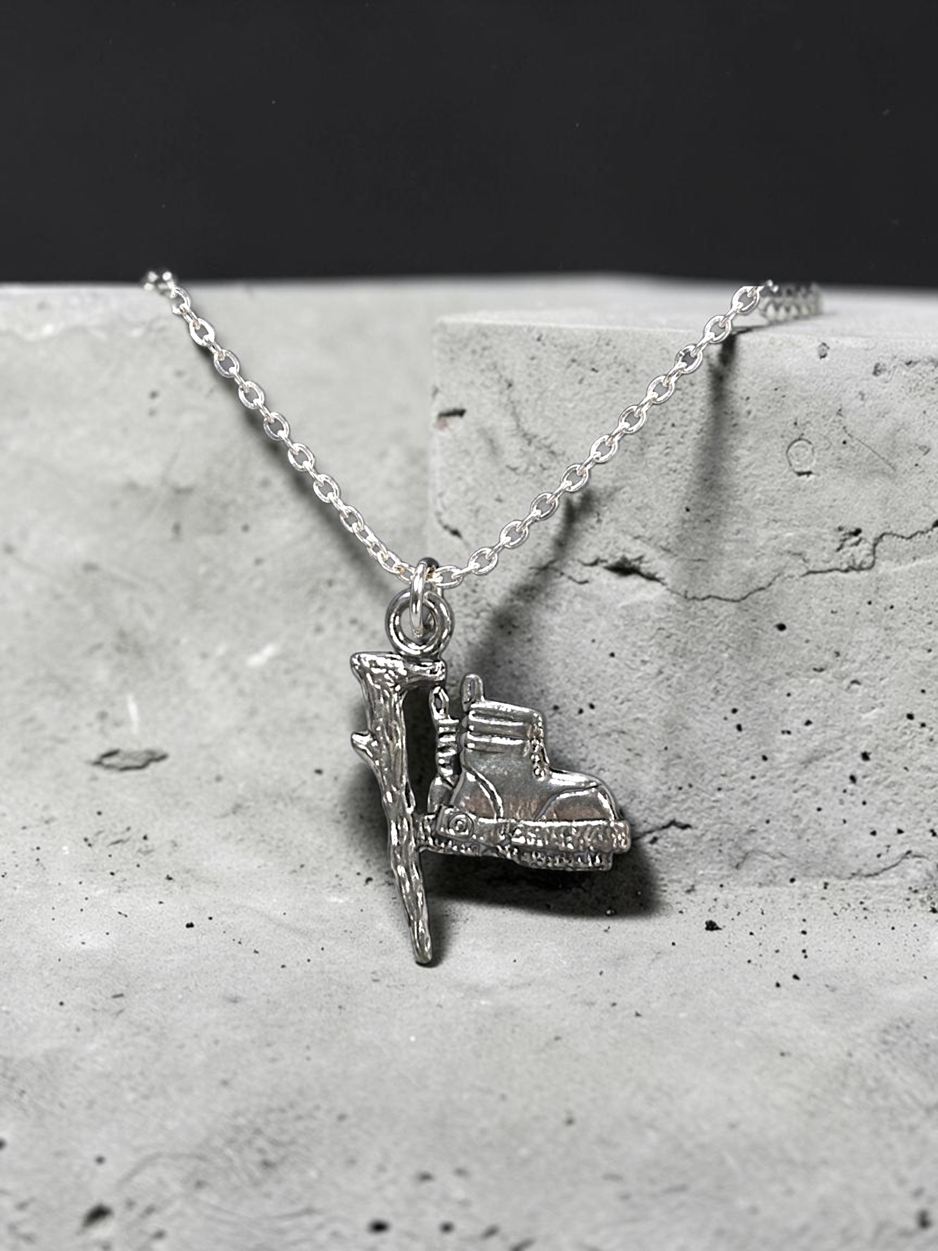 Silver Hiking Pewter Charm Pendant | Travel Charm