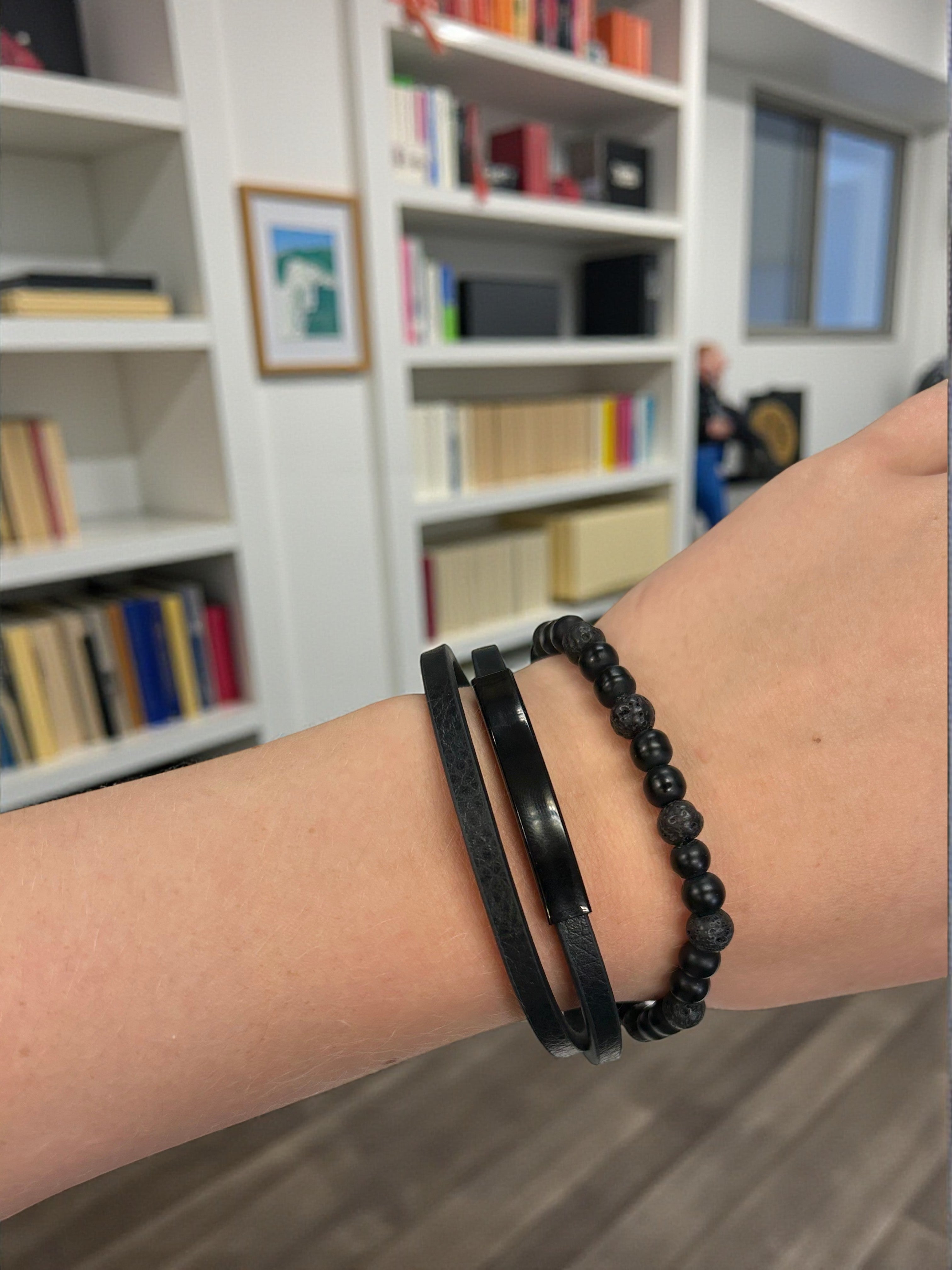 Men's Black Beaded 3-Strand Magnetic Bracelet - Style & Wellness | Therapeutic & Fashionable