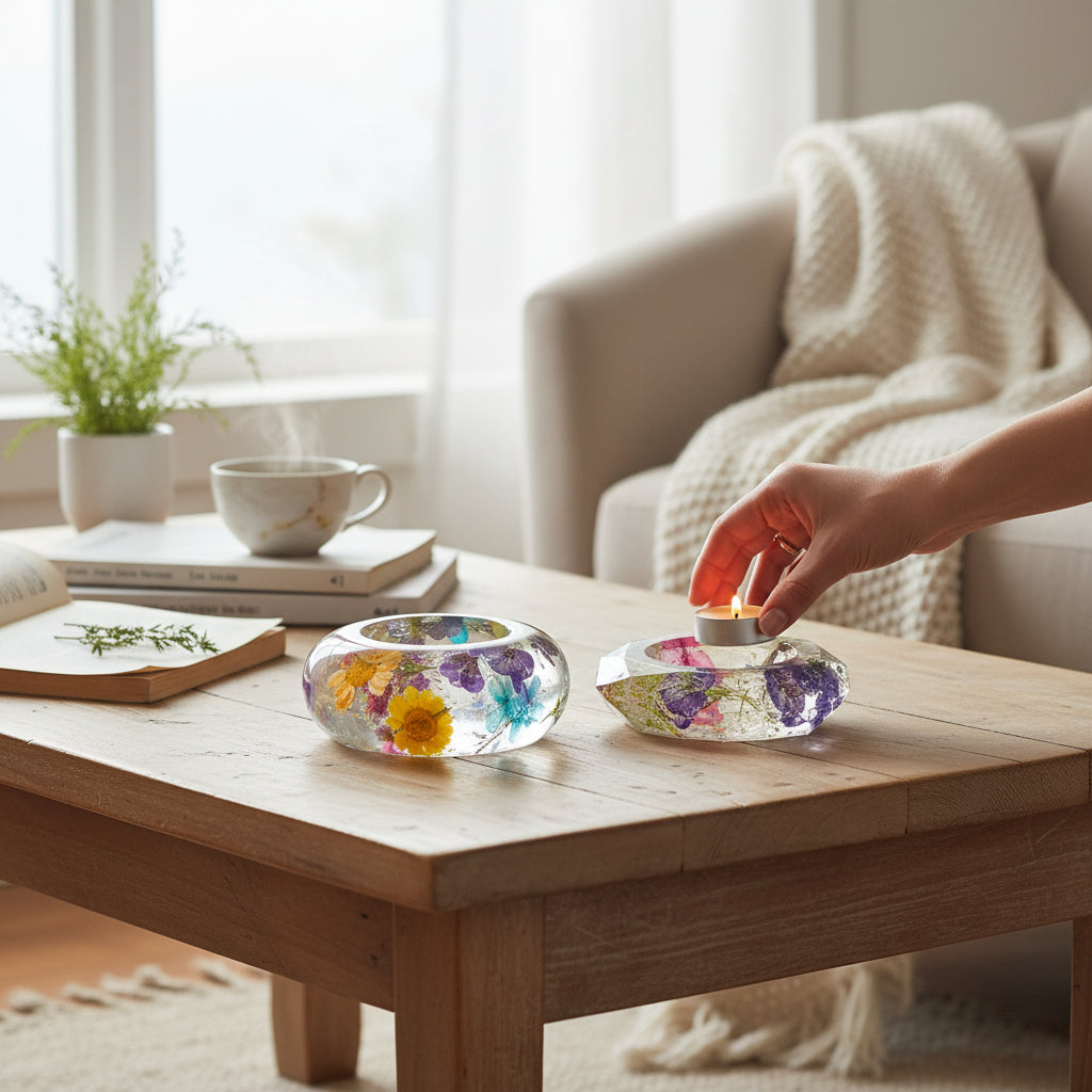 Hand-Cast Real Flower Resin Candle Holder Bowl | Bridal Bouquet Keepsake