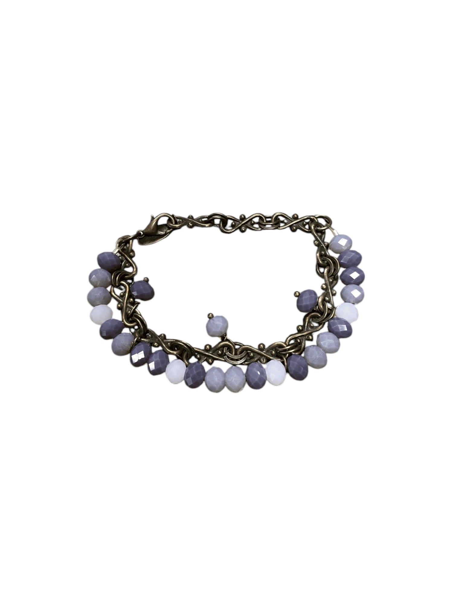 Purple Beaded Crystal & Gold Filigree Chain Bracelet, Dangle Charm Bracelet