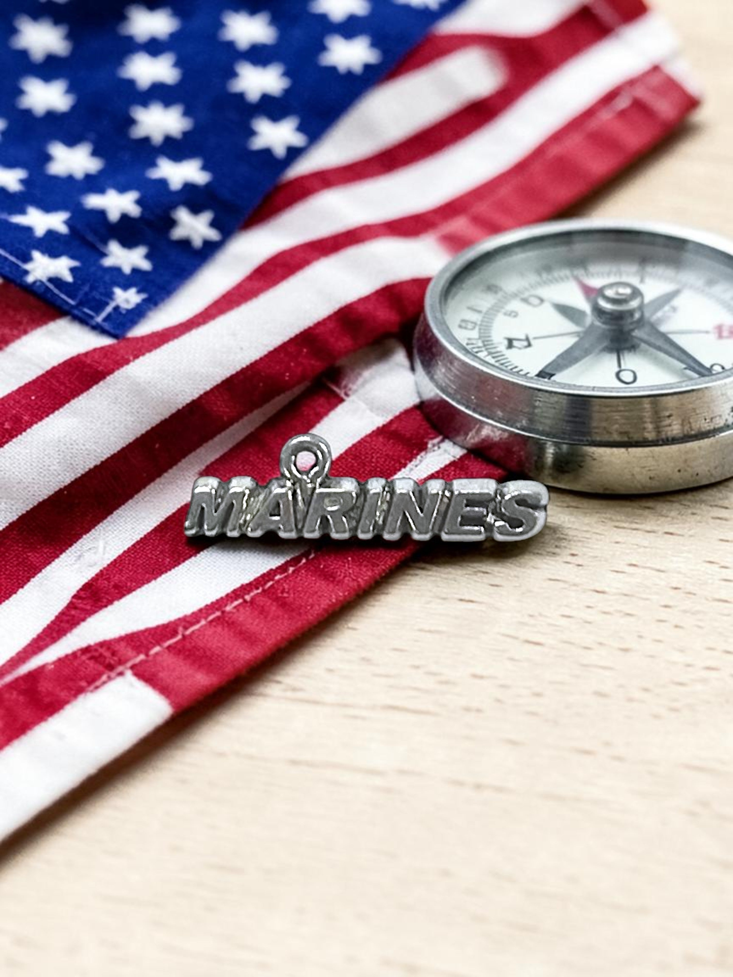 Silver "MARINES" Pewter Charm Pendant | Travel Charm