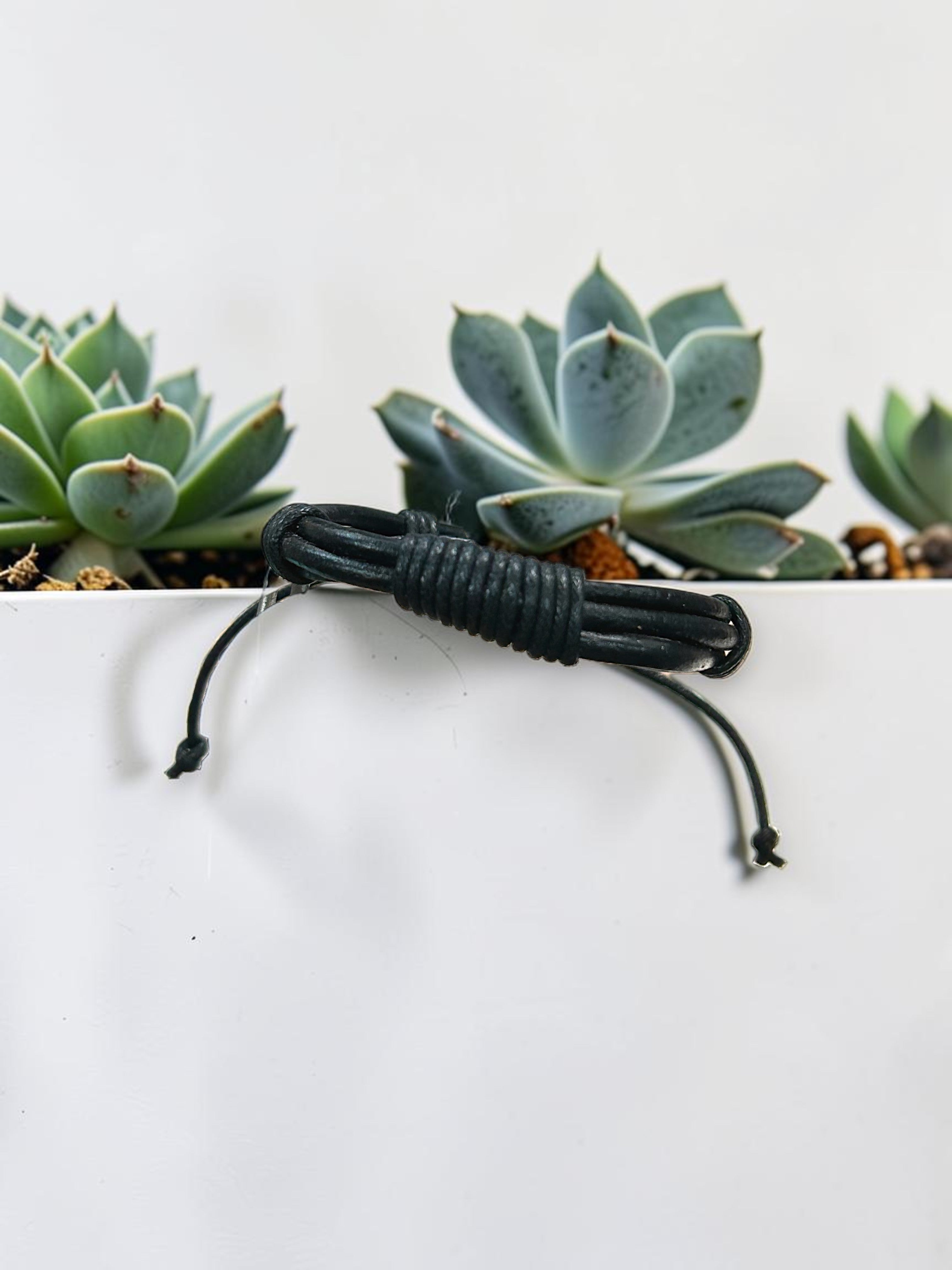 Men's Brown or Black Leather Adjustable Bracelet