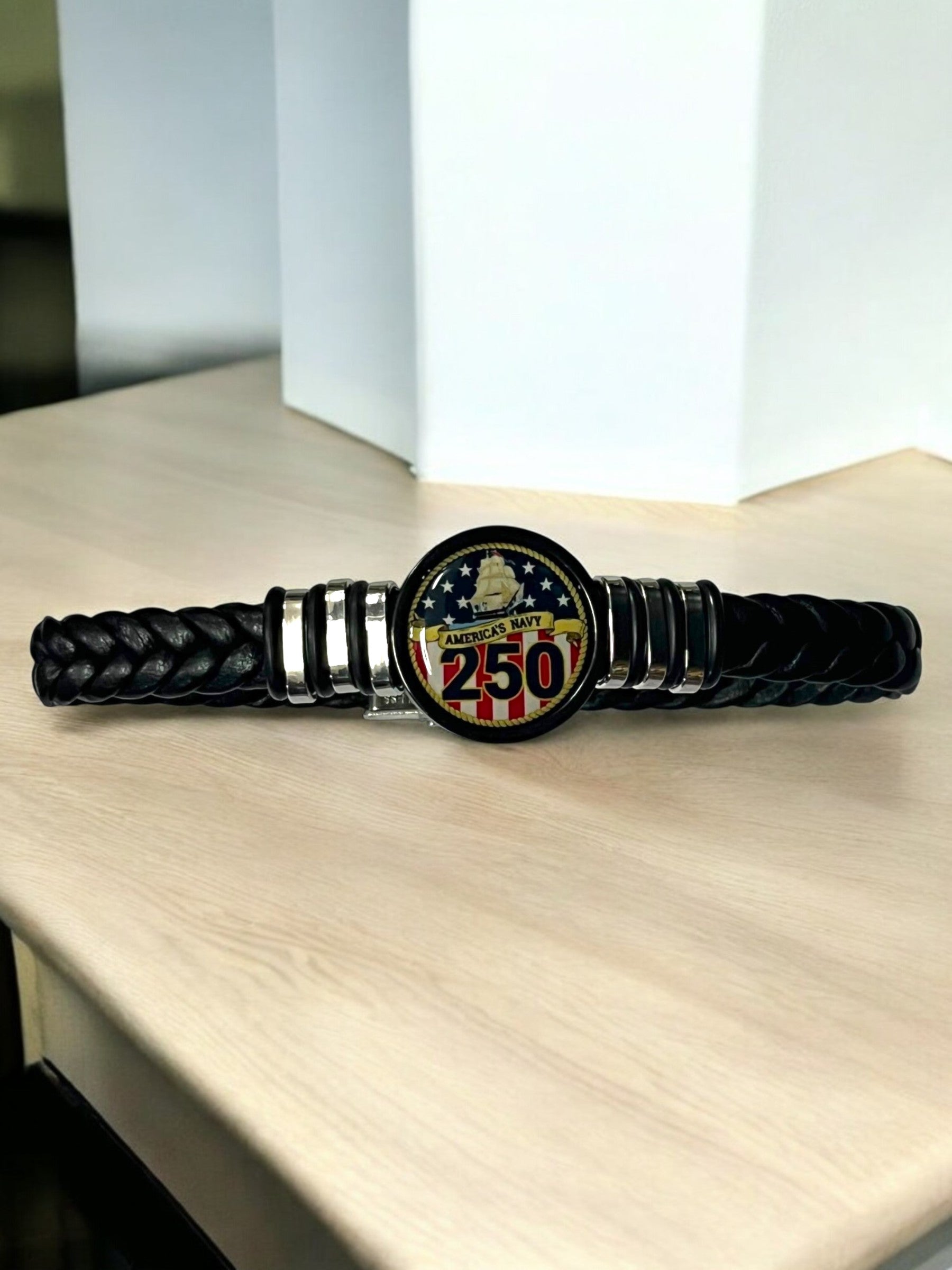 Limited Edition US Navy Braided Leather Bracelet - 250th Anniversary Collection - Officially Licensed