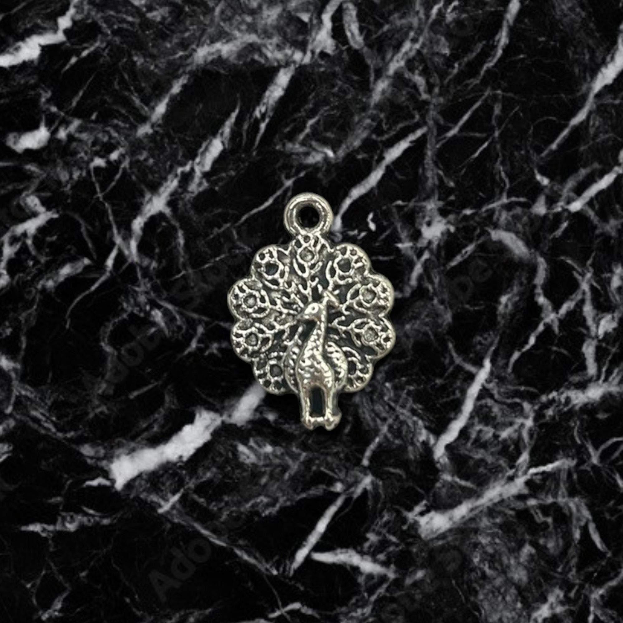Silver Peacock Pewter Charm Pendant | Travel Charm