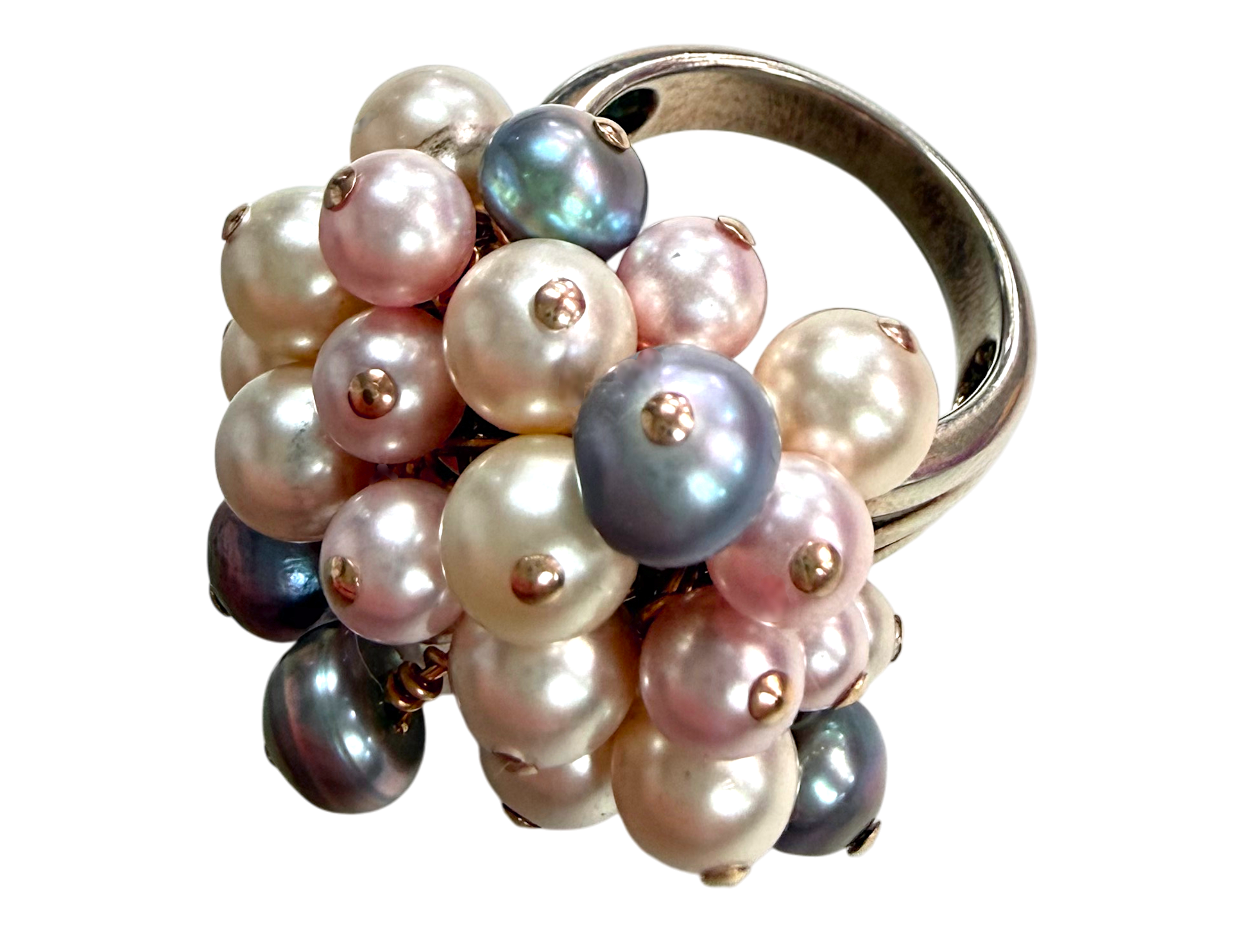 Sterling Silver Statement Pearl Multi-Tone Cluster Ring