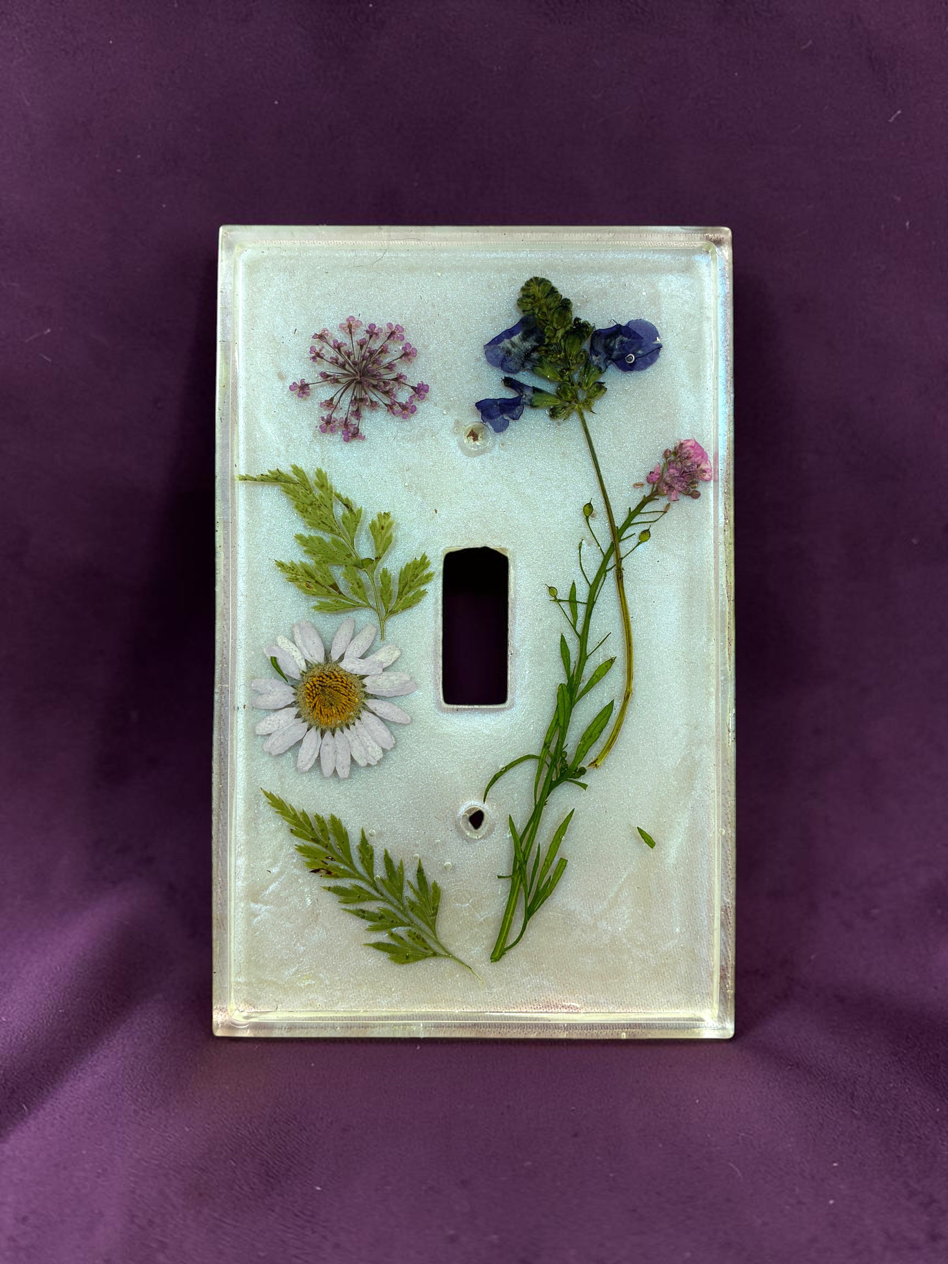 Custom Pressed Flower Resin Light Switch Plate Cover | Botanical Home Decor