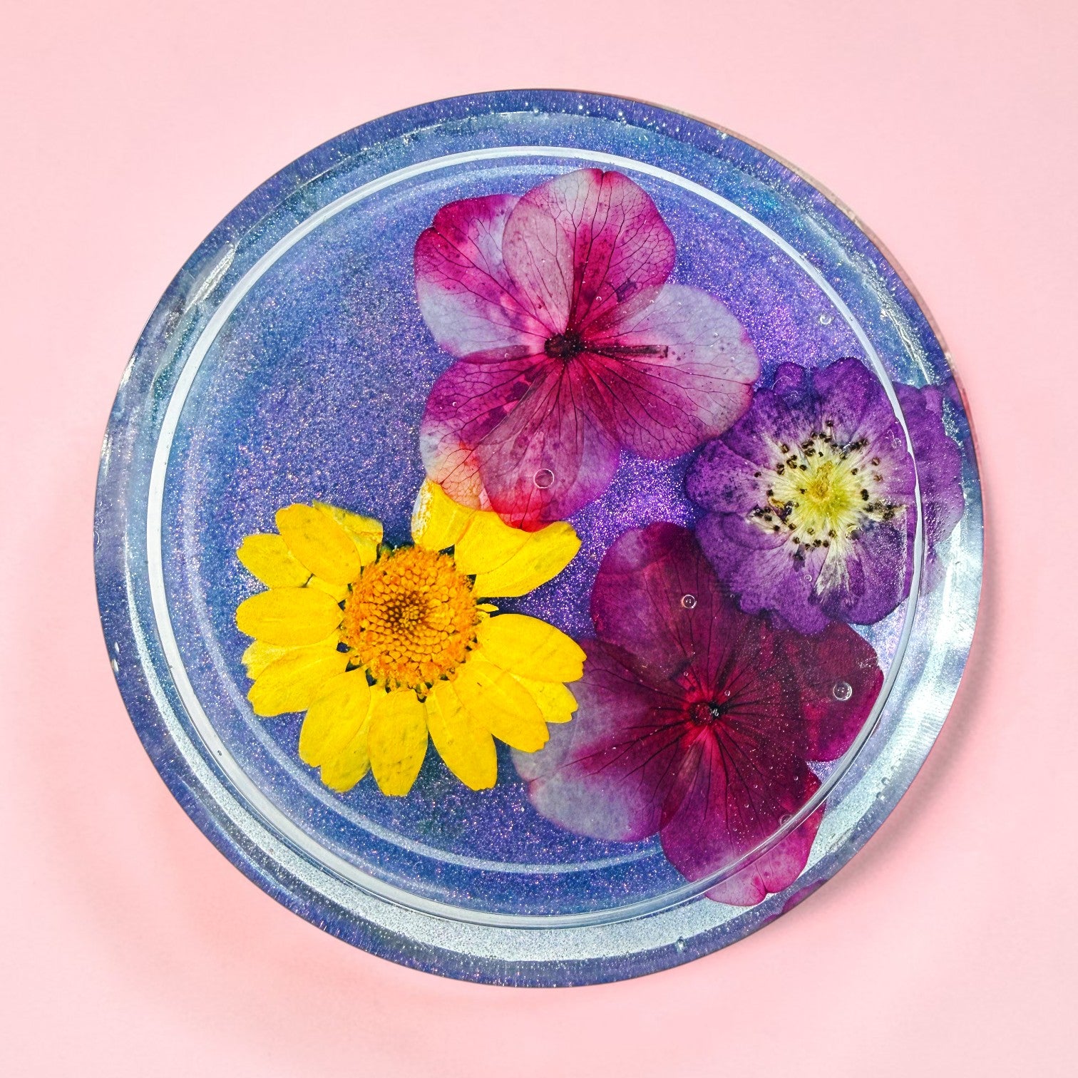 Handmade Real Flower Colorful Coasters - Set of 2 or 4