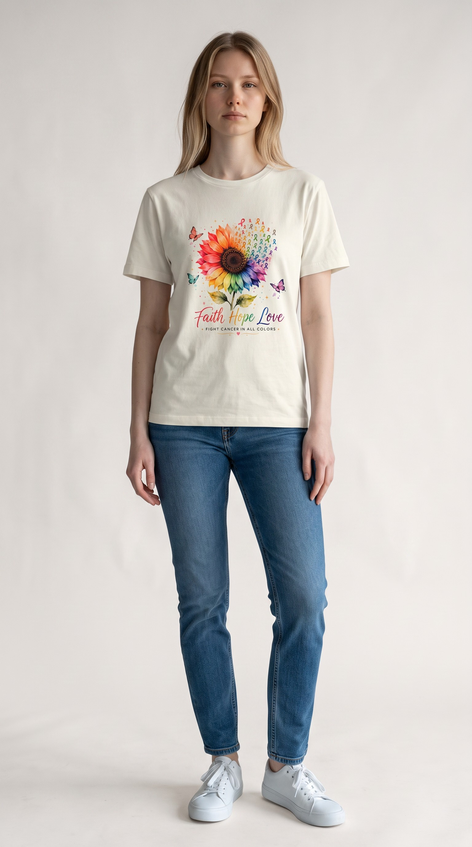 Personalized Cancer Awareness Shirt, Custom Faith Hope Love Ribbon Sunflower Tee, Cancer Warrior Support Shirt for Kids & Adults