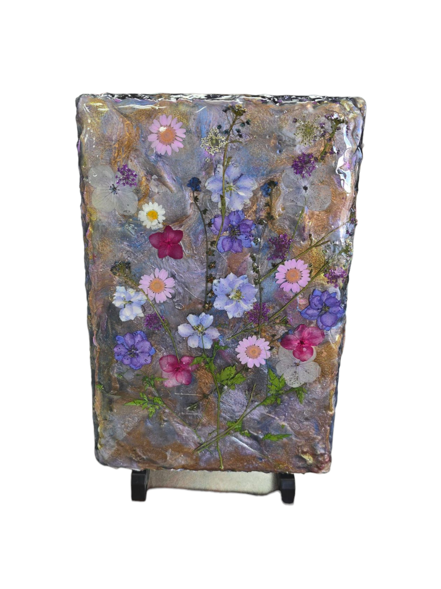 Decorative Floral Resin Slate Handmade with Real Flowers