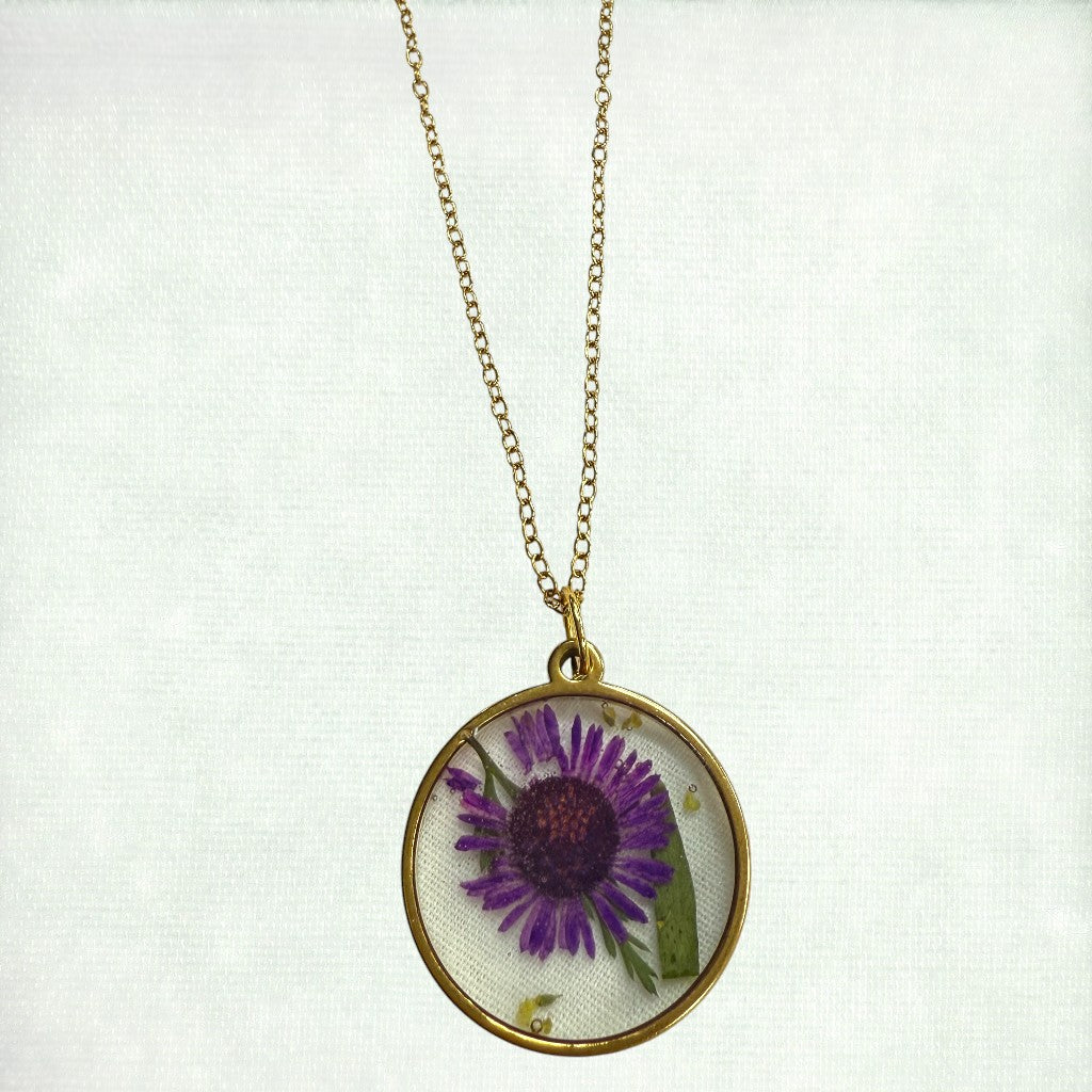 Gold Flower Pendant Necklace | Hand-Pressed Real Flower Resin Necklaces