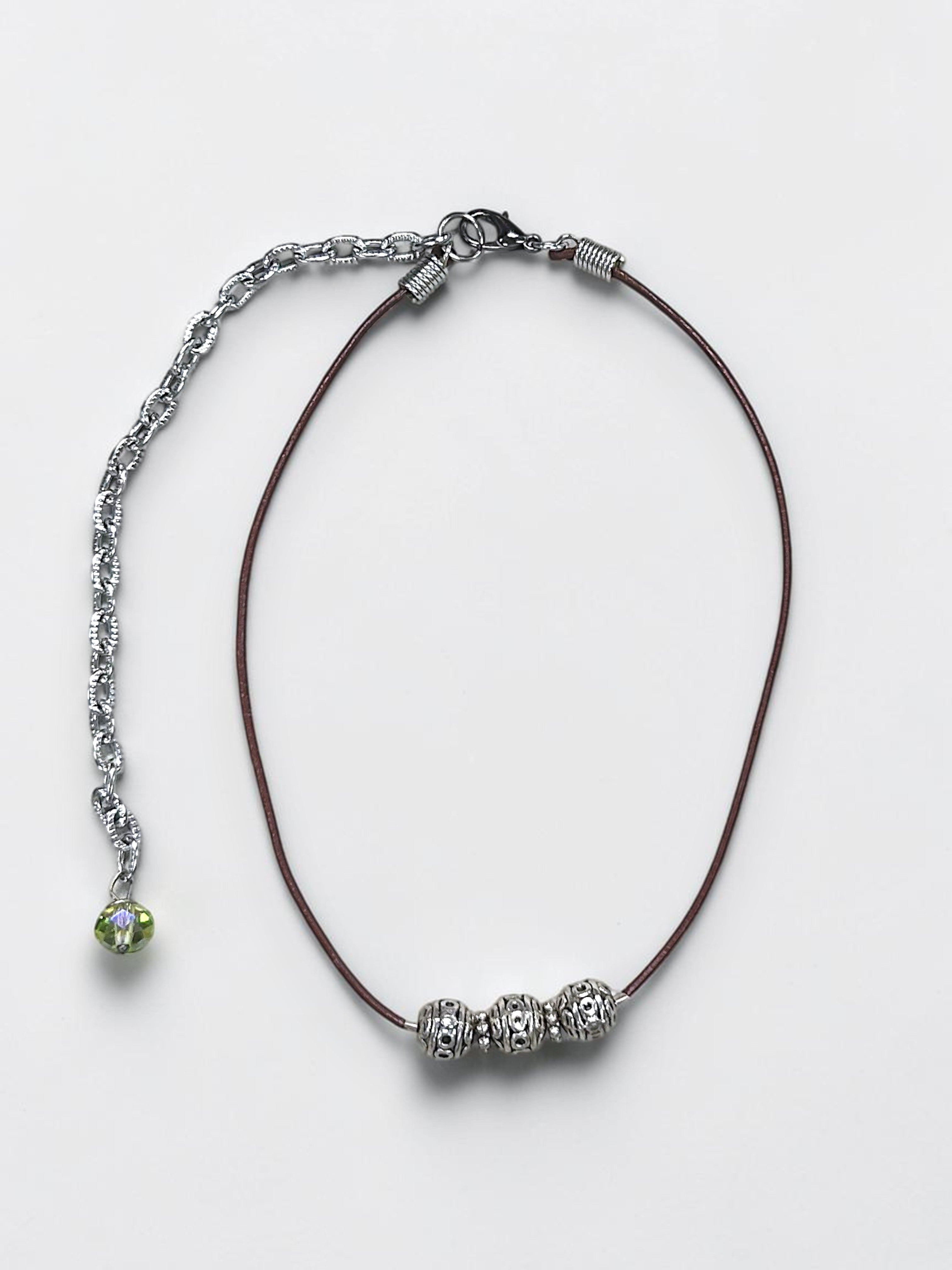 7mm Sterling Silver Bali Style Beaded Leather Necklace (Tan, Brown or Black) | Handmade Stylish Jewelry | Bohemian Elegance