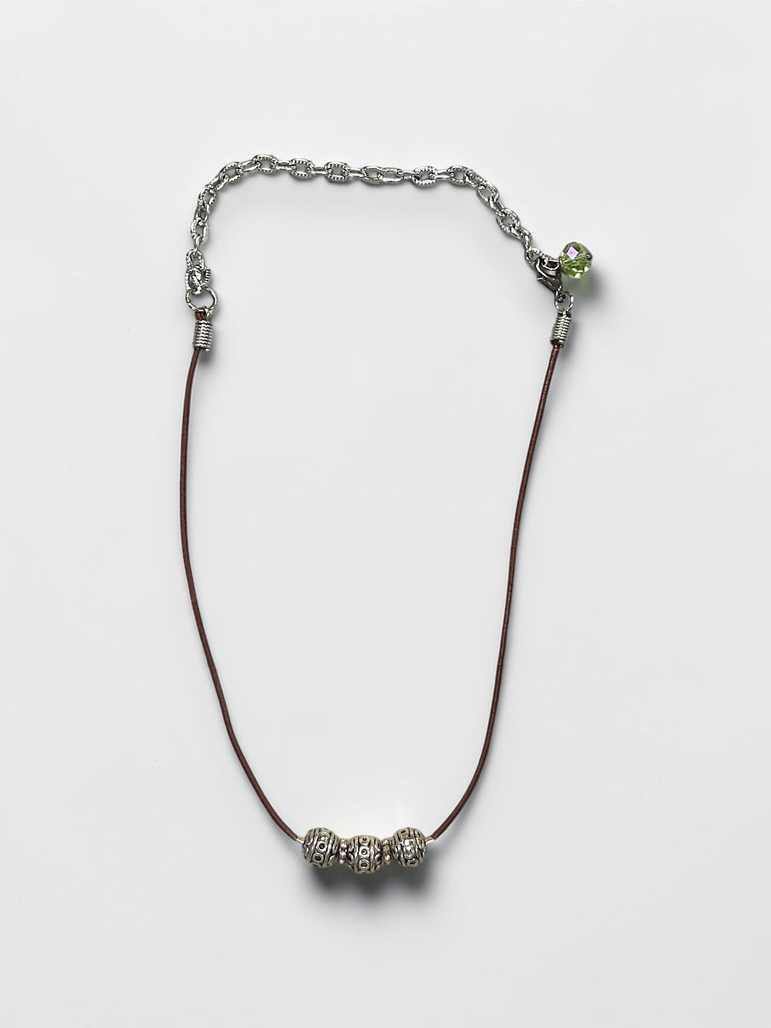 7mm Sterling Silver Bali Style Beaded Leather Necklace (Tan, Brown or Black) | Handmade Stylish Jewelry | Bohemian Elegance