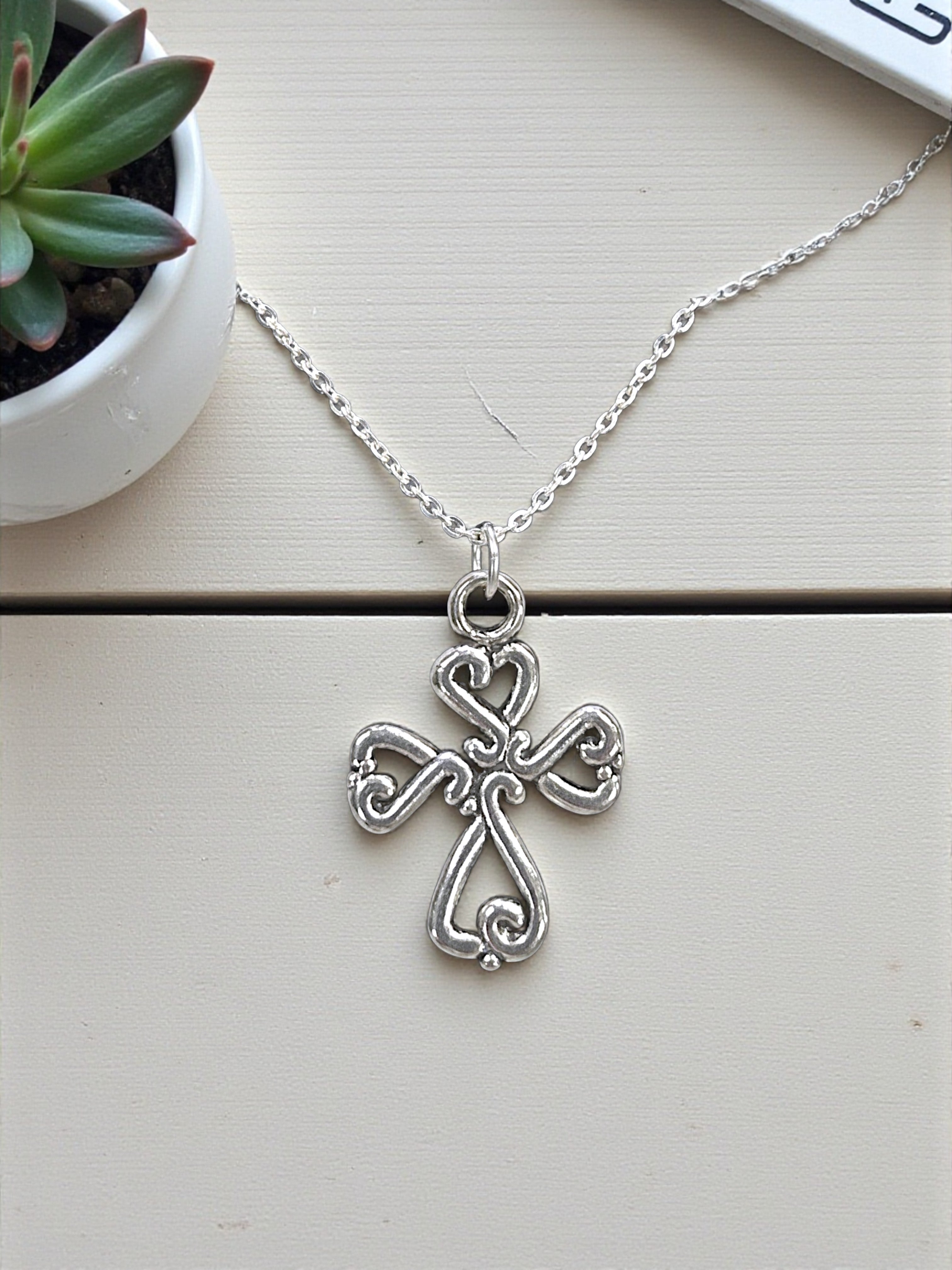 Silver Cross Pewter Charm Pendant | Travel Charm