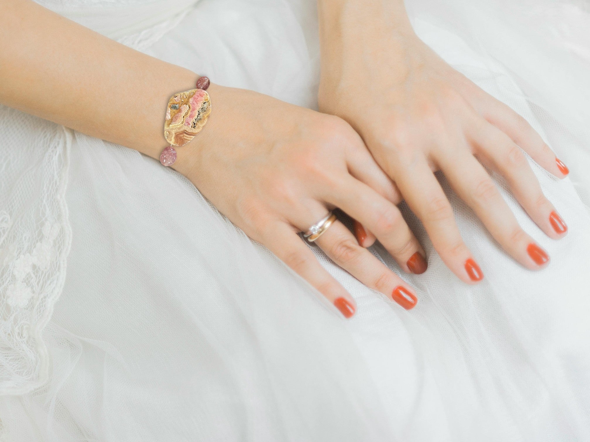 Strawberry Quartz and Rhodonite Bracelet | A Delicate and Earthy Combination