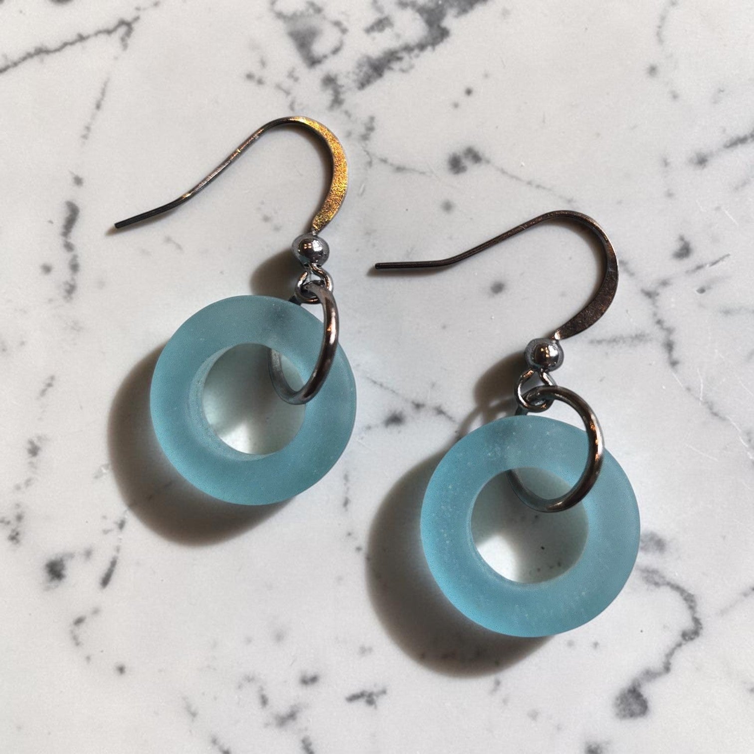 Embrace the Ocean's Beauty: Circular Sea Glass Dangle Earrings