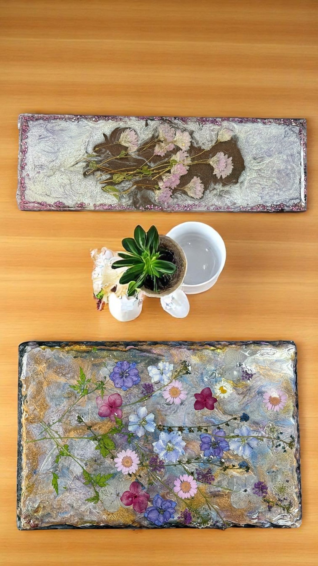 Decorative Floral Resin Slate Handmade with Real Flowers