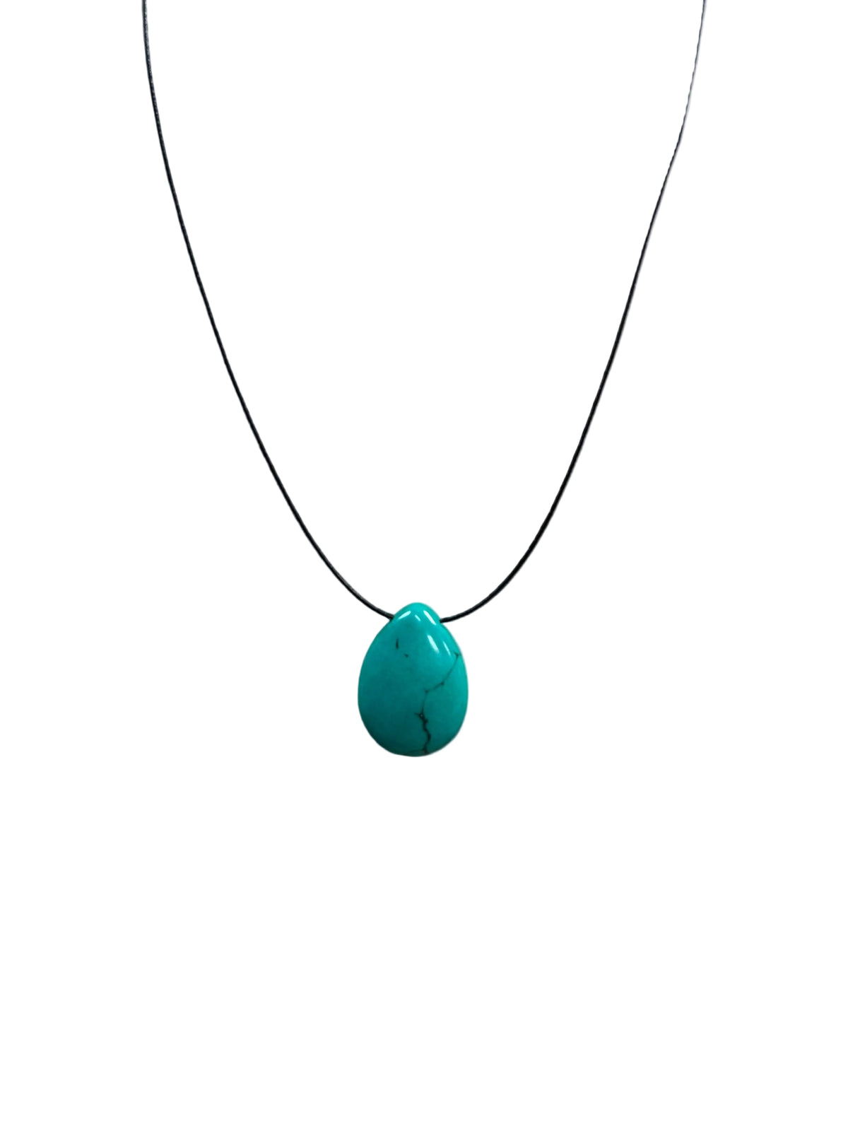 Turquoise Teardrop Pendent Necklace on Thin Black Wire