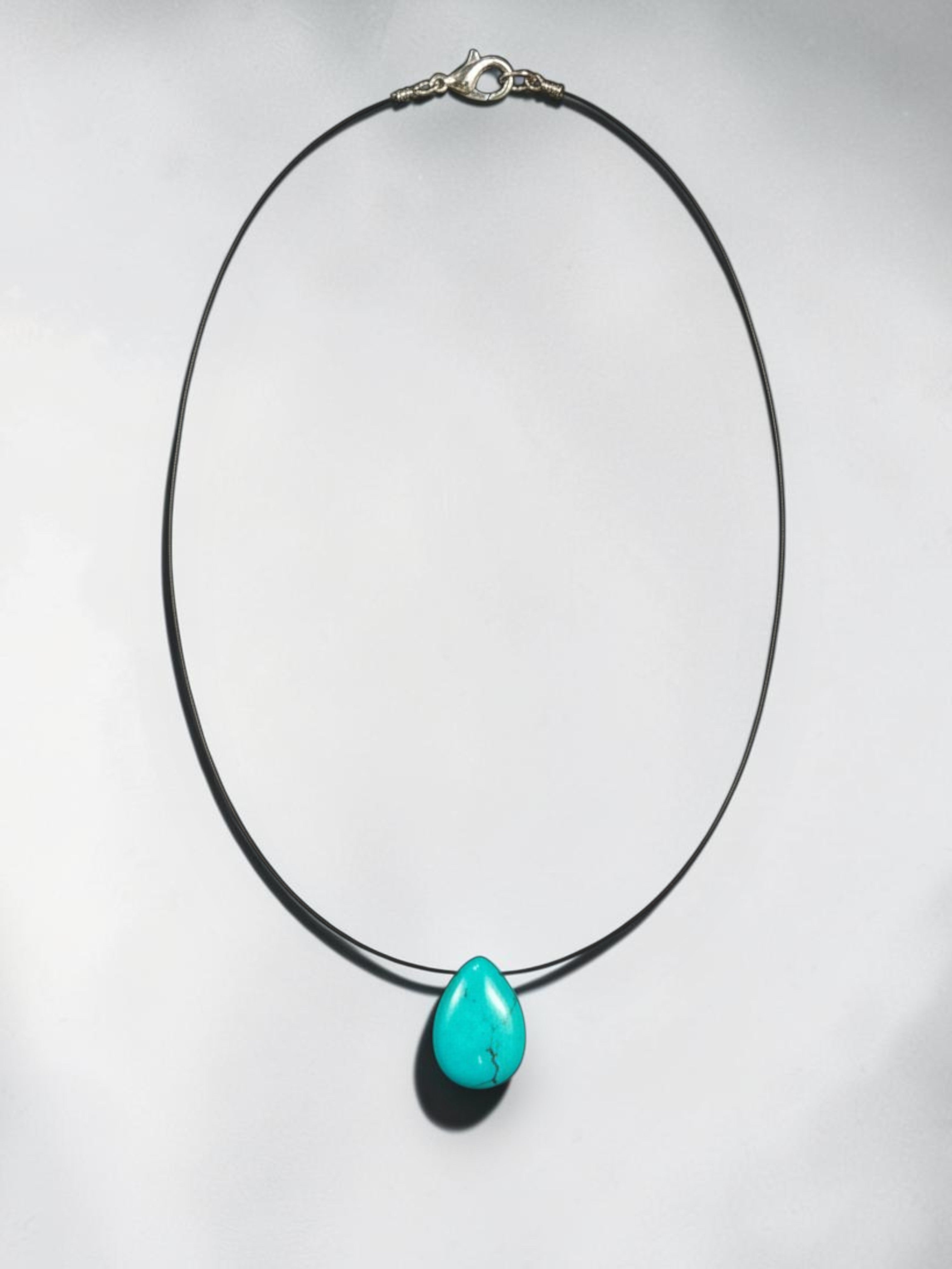 Turquoise Teardrop Pendent Necklace on Thin Black Wire