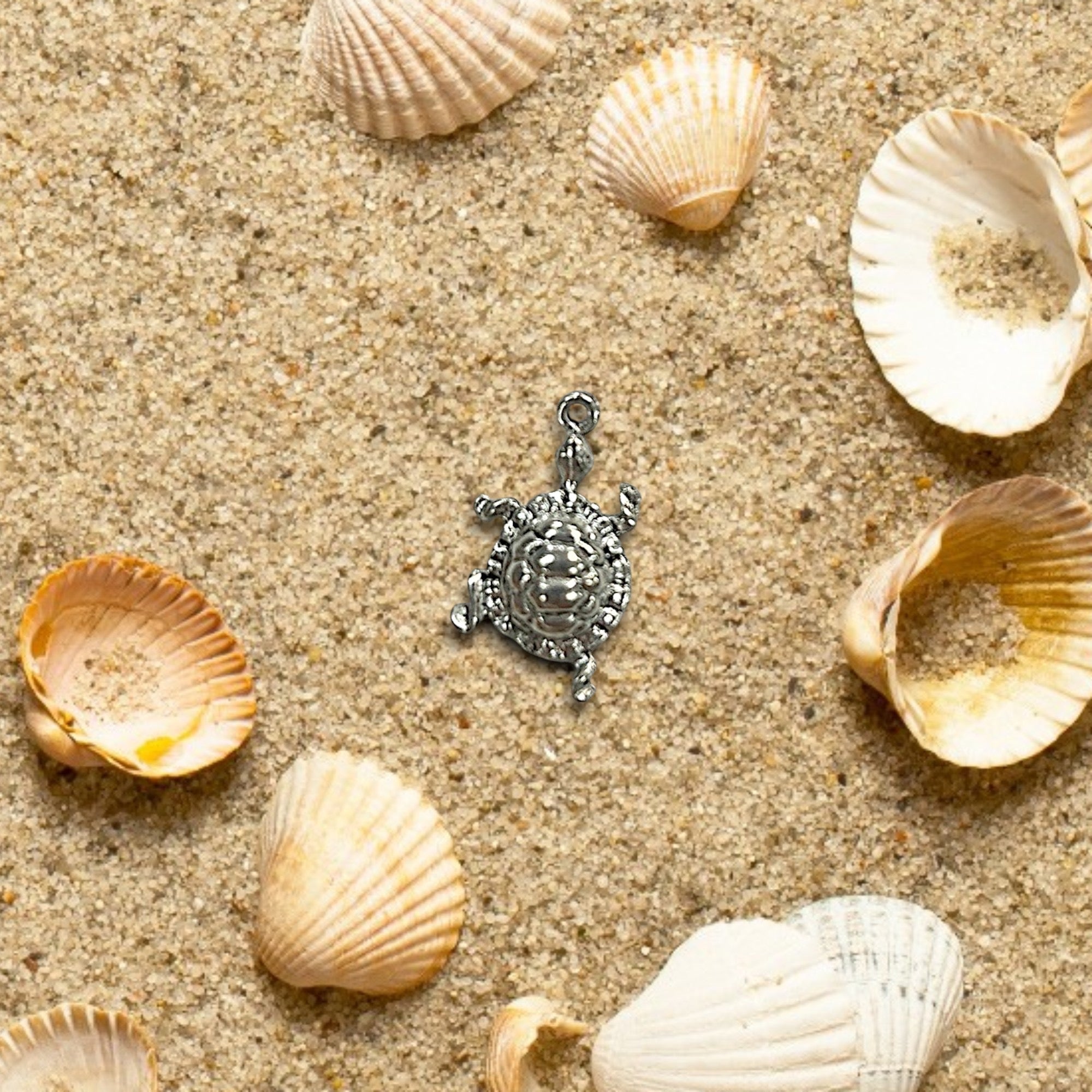 Big Silver Sea Turtle Pewter Charm Pendant | Travel Charm