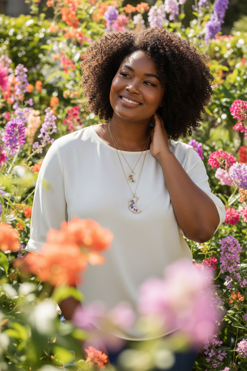 Gold Flower Pendant Necklace | Hand-Pressed Real Flower Resin Necklaces