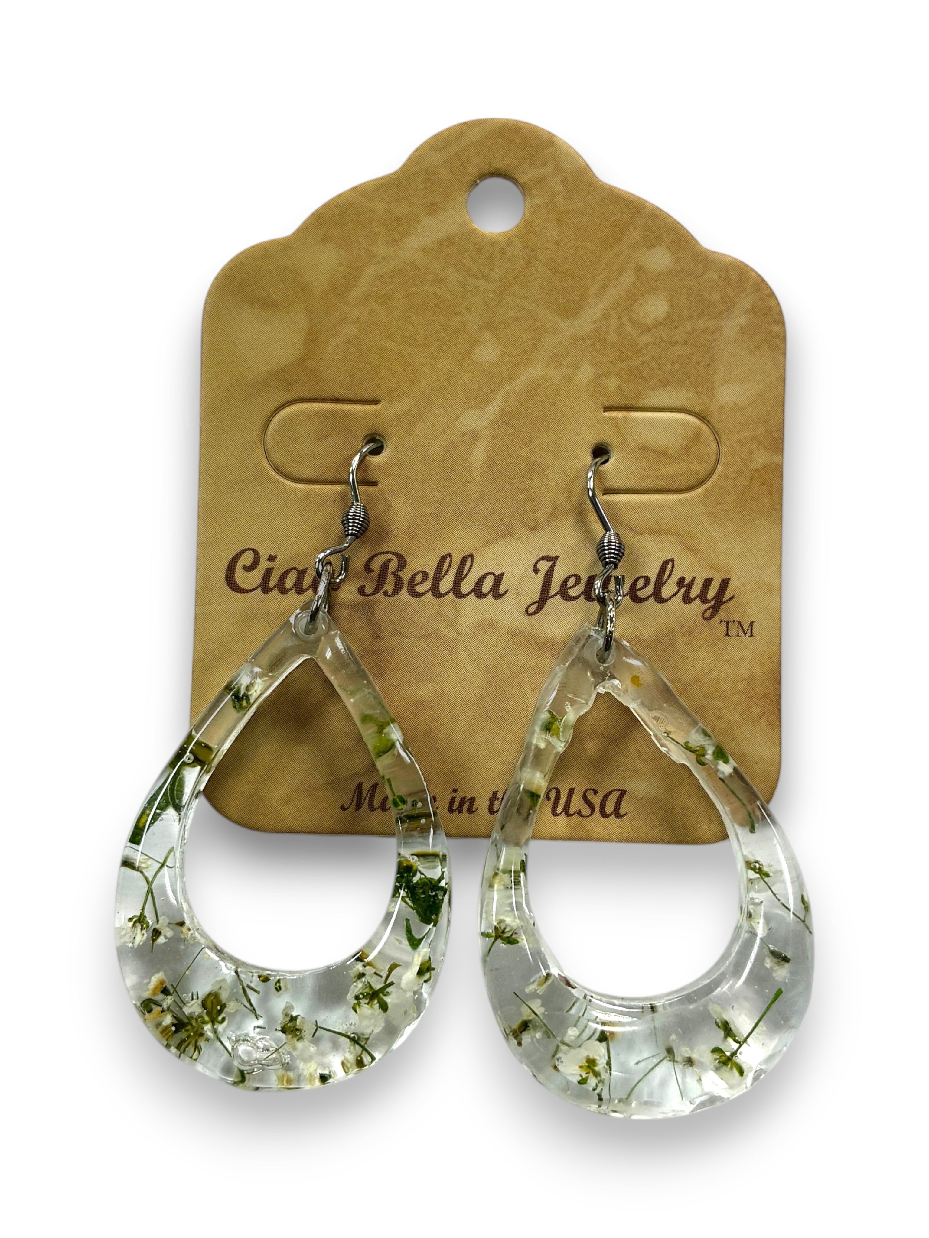 Pressed Flower Resin Teardrop Earrings in Rainbow Variant Colors