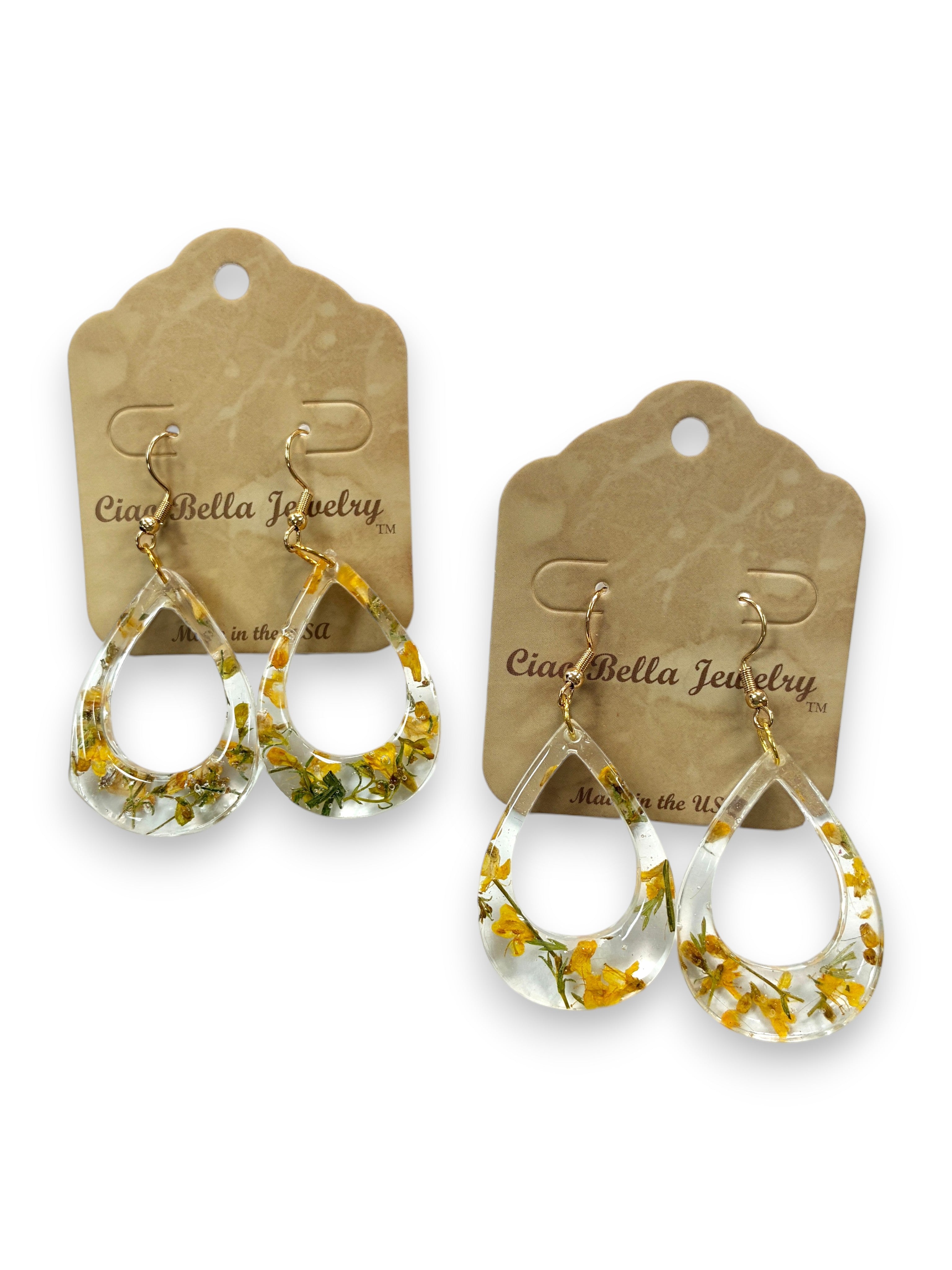 Pressed Flower Resin Teardrop Earrings in Rainbow Variant Colors