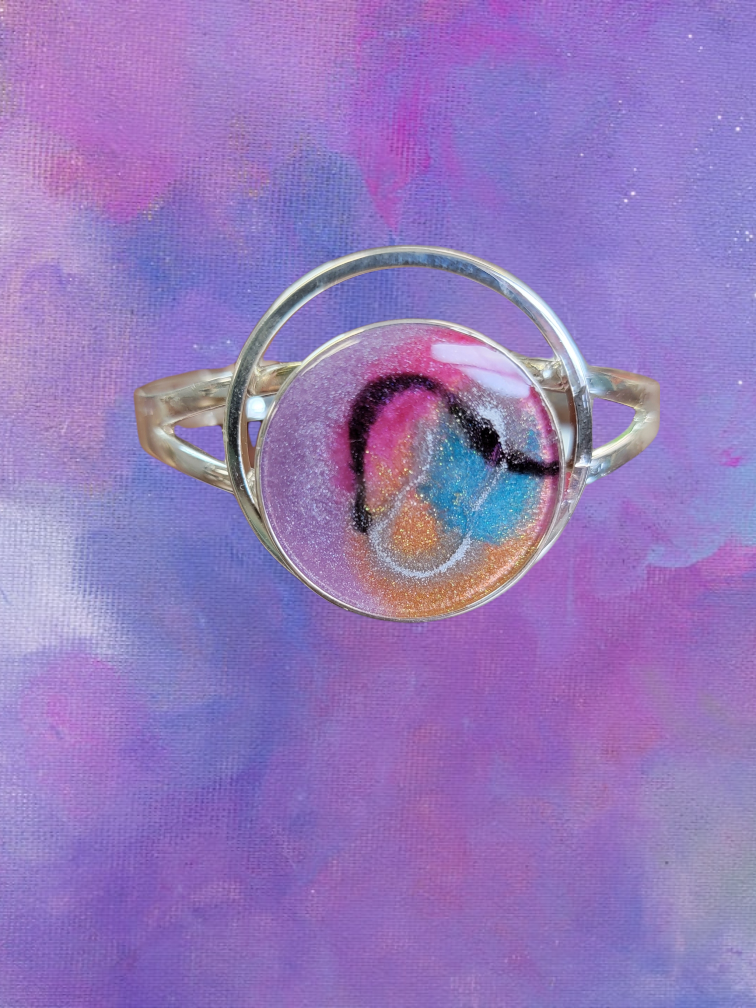 Modern Sterling Resin Art Statement Cuff