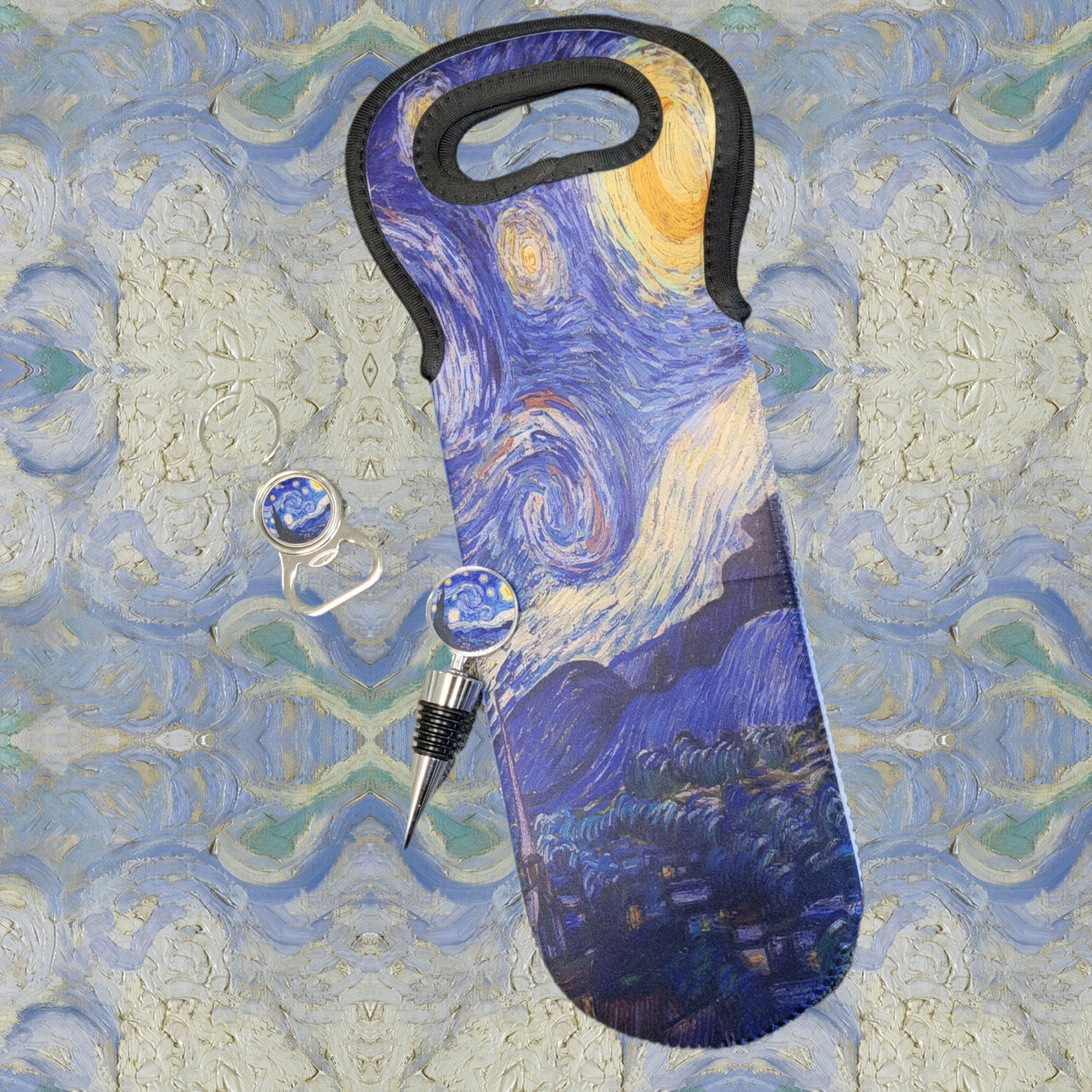 Van Gogh Starry Night Wine Tote - Insulated Neoprene Carrier
