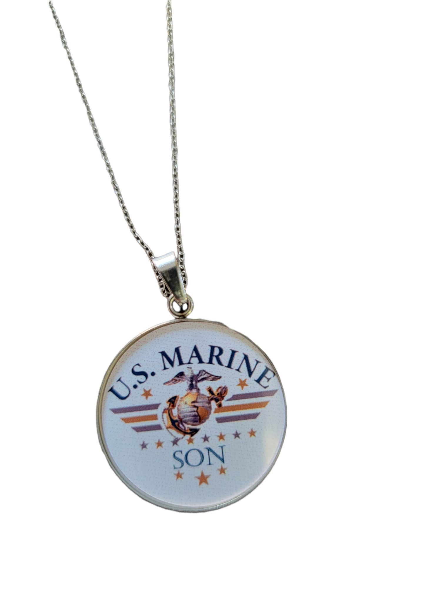 Marine Corp Son Eagle Globe Anchor Pendant Necklace, Perfect Gift for Marine Lovers and Patriots, Unique Design, 24 Inch
