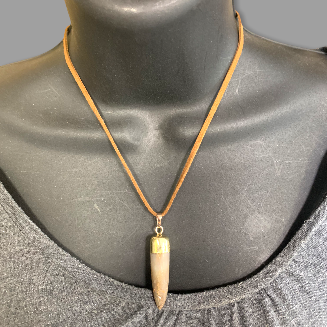 Earthy Elegance: Fossil Agate Spike Pendant Necklace (Unisex, Handmade in USA)