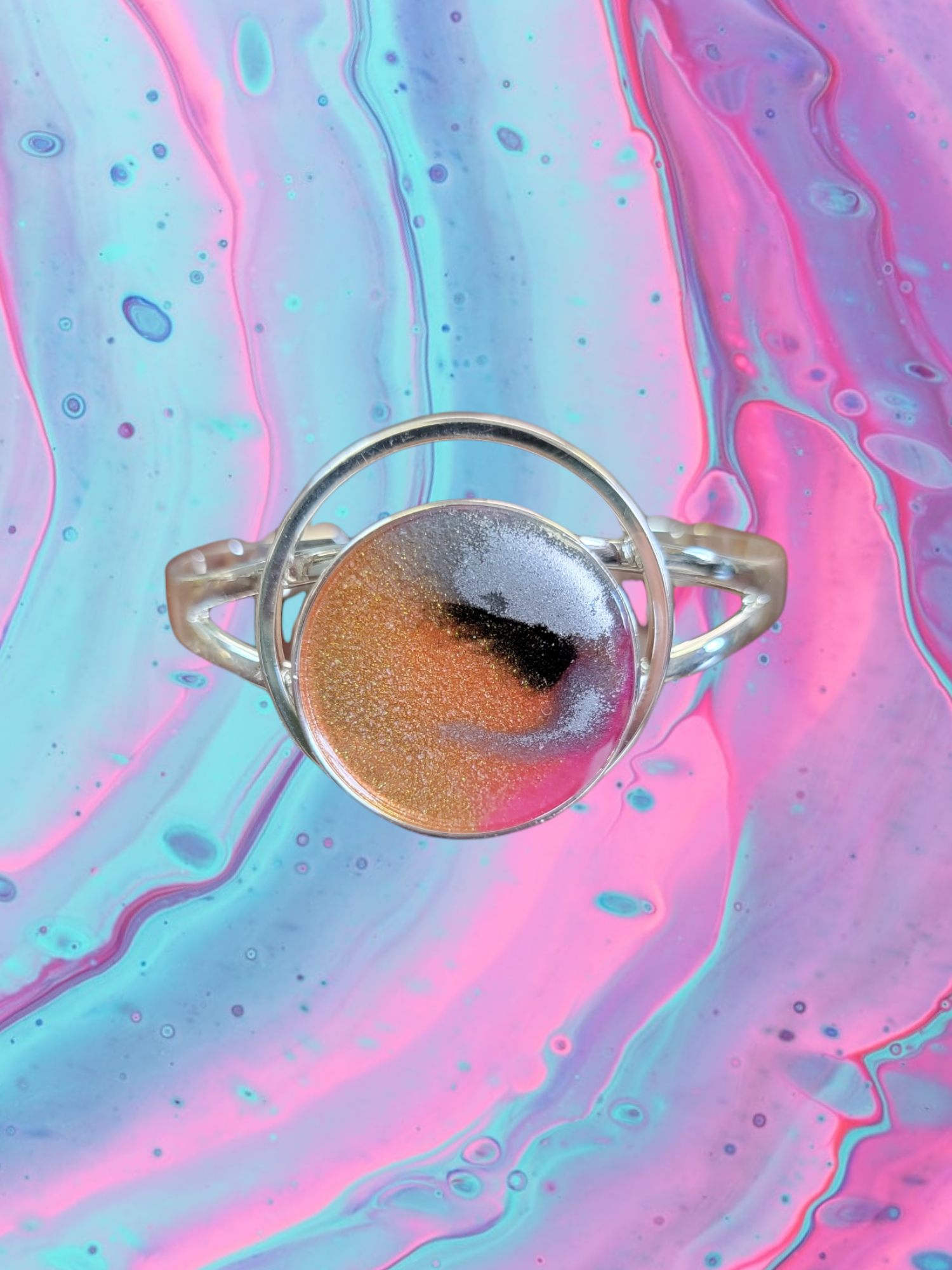 Modern Sterling Resin Art Statement Cuff
