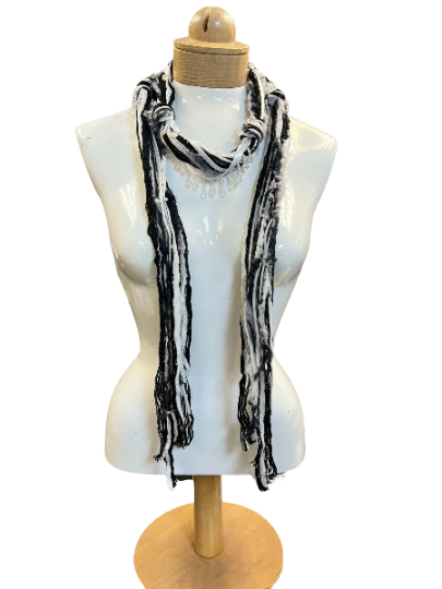 Boho Beaded Lightweight Scarf Necklace - Black and White Scarf