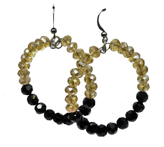 Women's Black & Gold Crystal Hoop Earrings | Pittsburgh Team Spirit