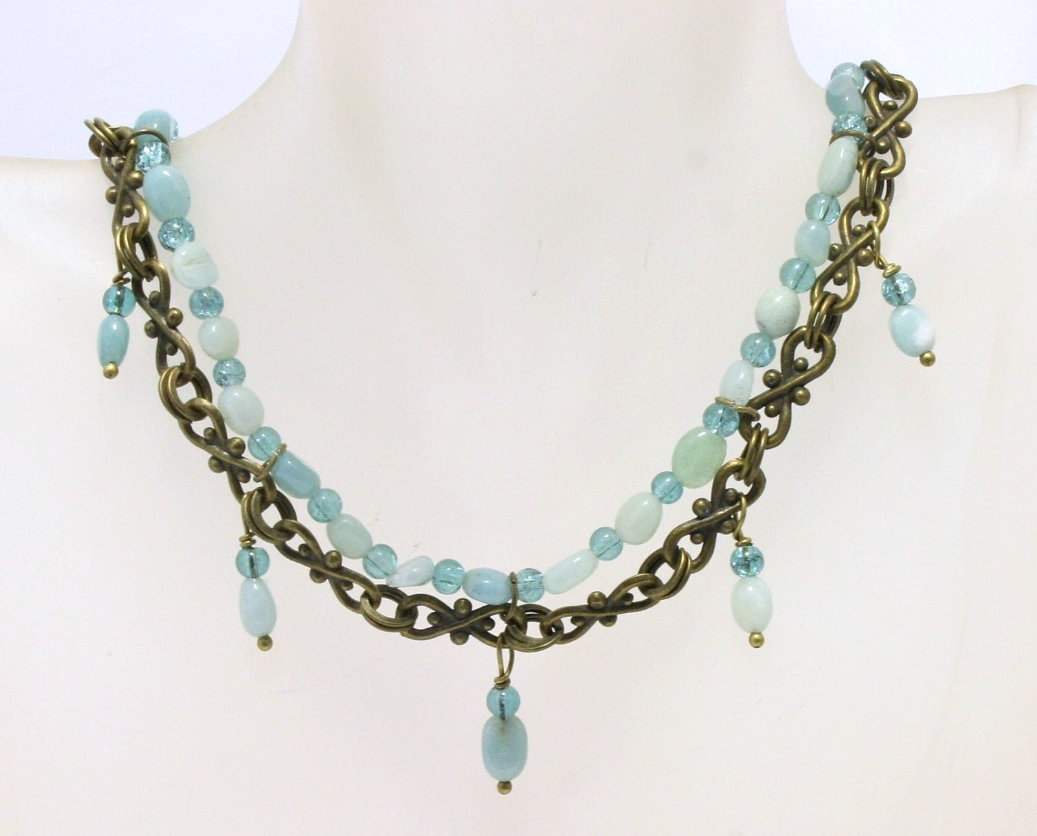 Antique Gold Amazonite Statement Necklace - Healing Crystal Jewelry - Adjustable 18-20"