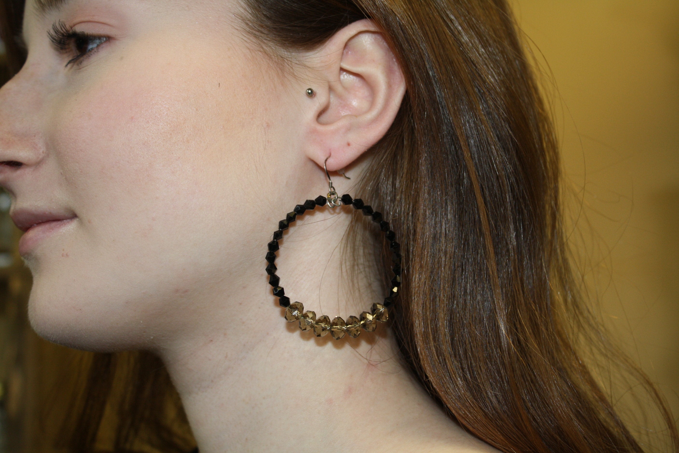 Women's Black & Gold Crystal Hoop Earrings | Pittsburgh Team Spirit