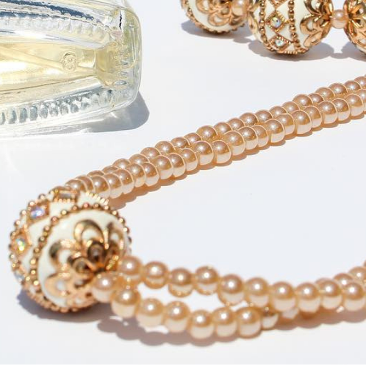 Gold Beaded Champagne Pearl Champagne Pearl Necklace