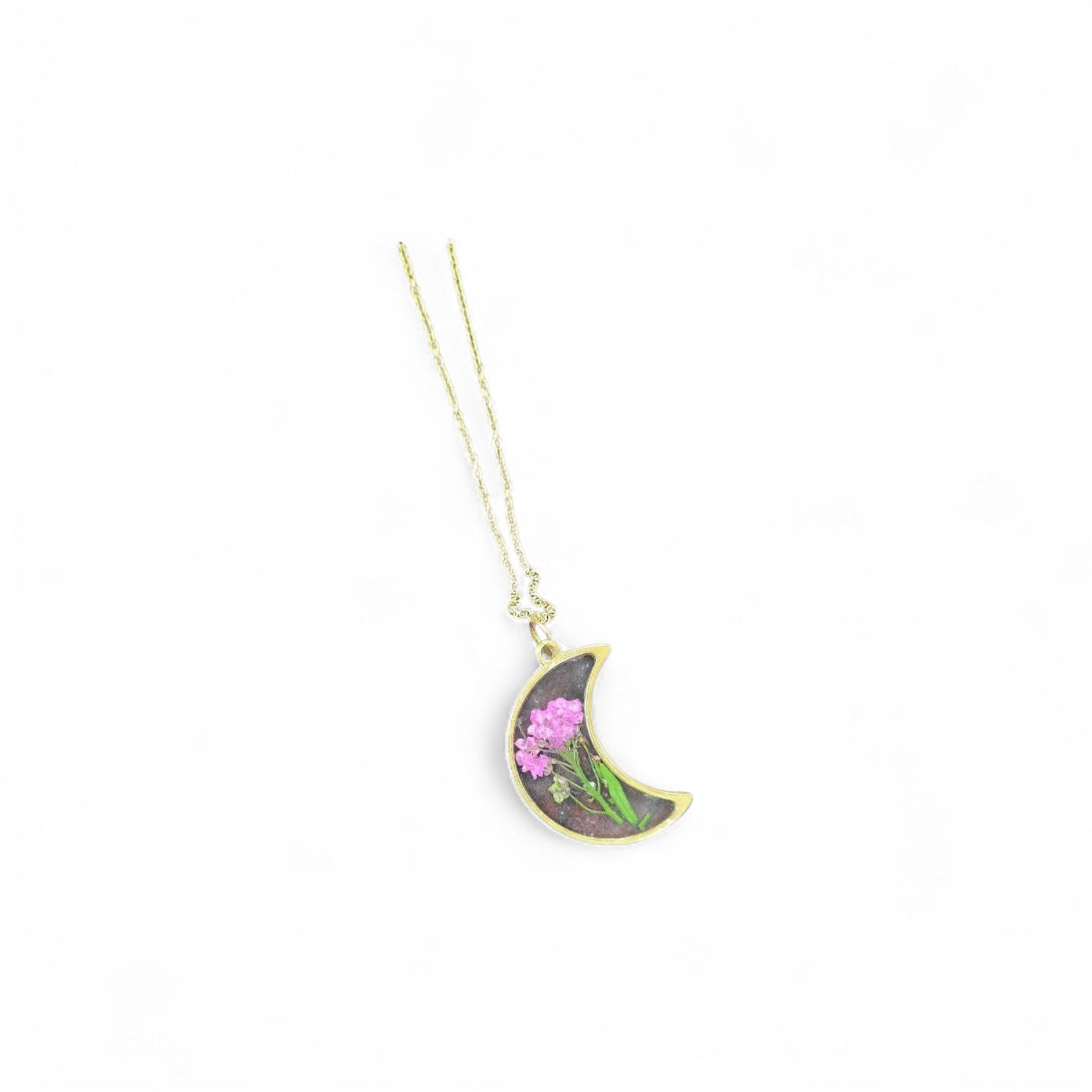 Gold Flower Pendant Necklace | Hand-Pressed Real Flower Resin Necklaces