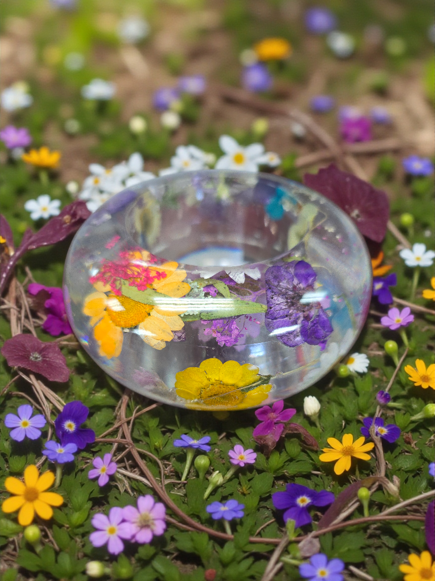 Hand-Cast Real Flower Resin Candle Holder Bowl | Bridal Bouquet Keepsake