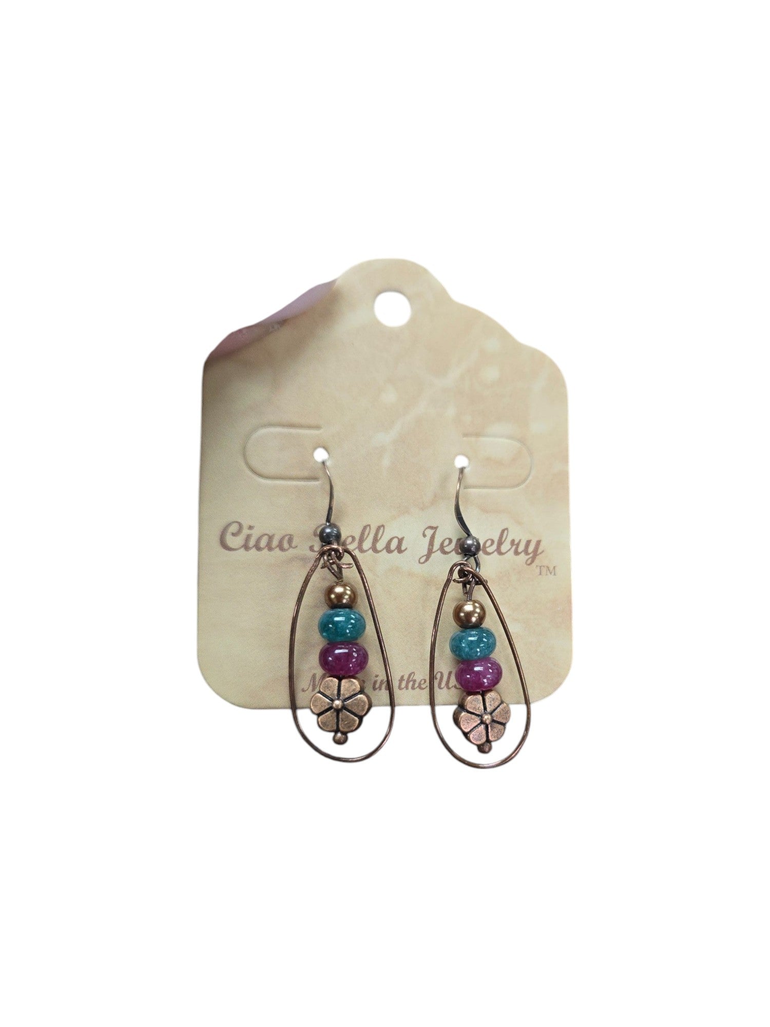 Women's Bohemian Copper Teardrop Petal Drop Earrings