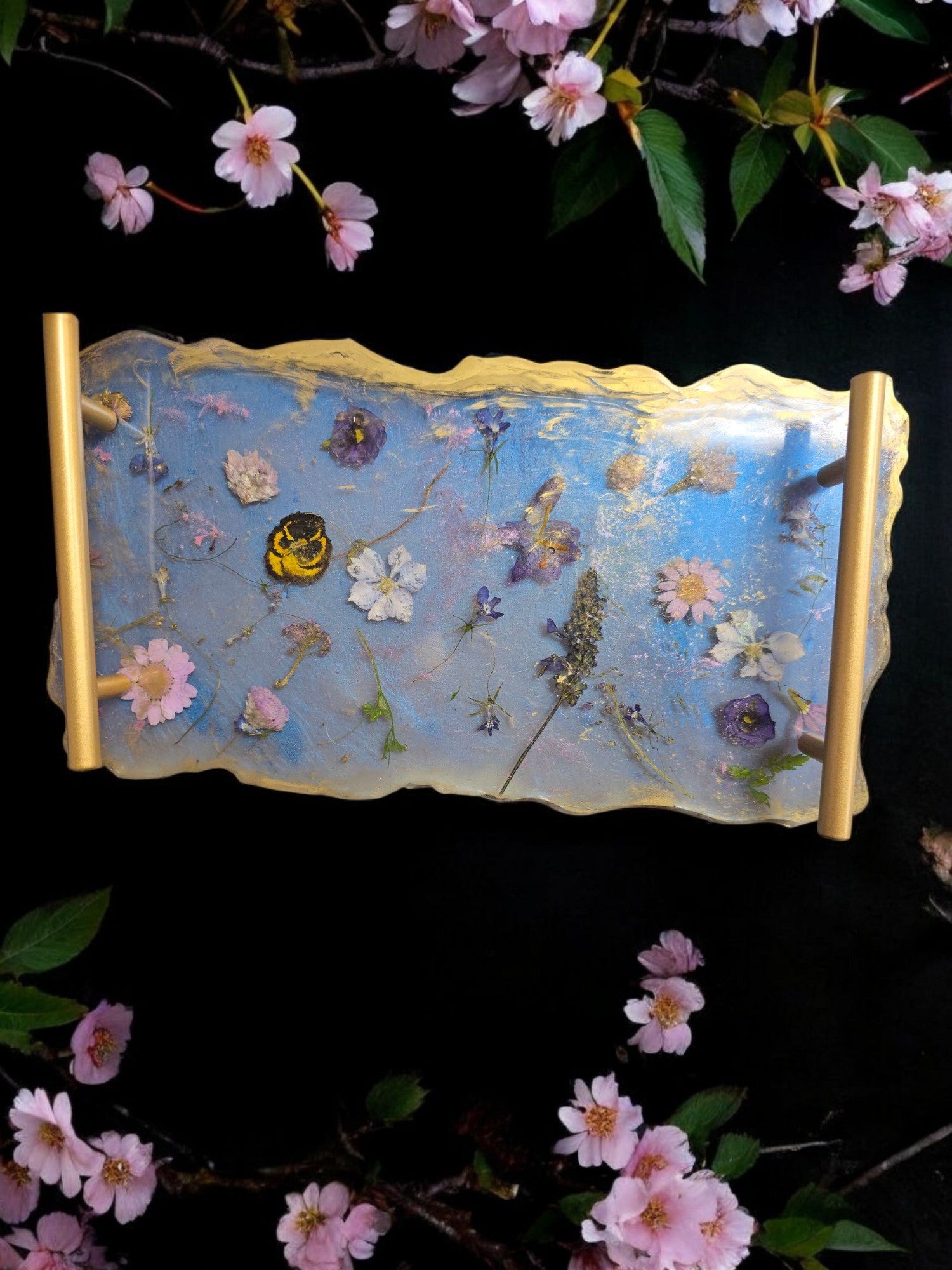 Botanical Tray with Pressed Flowers & Handles | Home and Dorm Decor