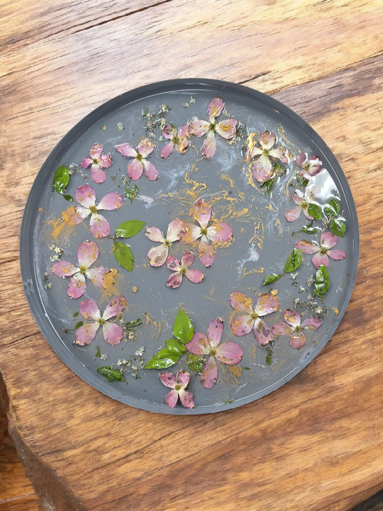 One-of-a-Kind Real Flower & Nature Resin End Table | Flower Preservation