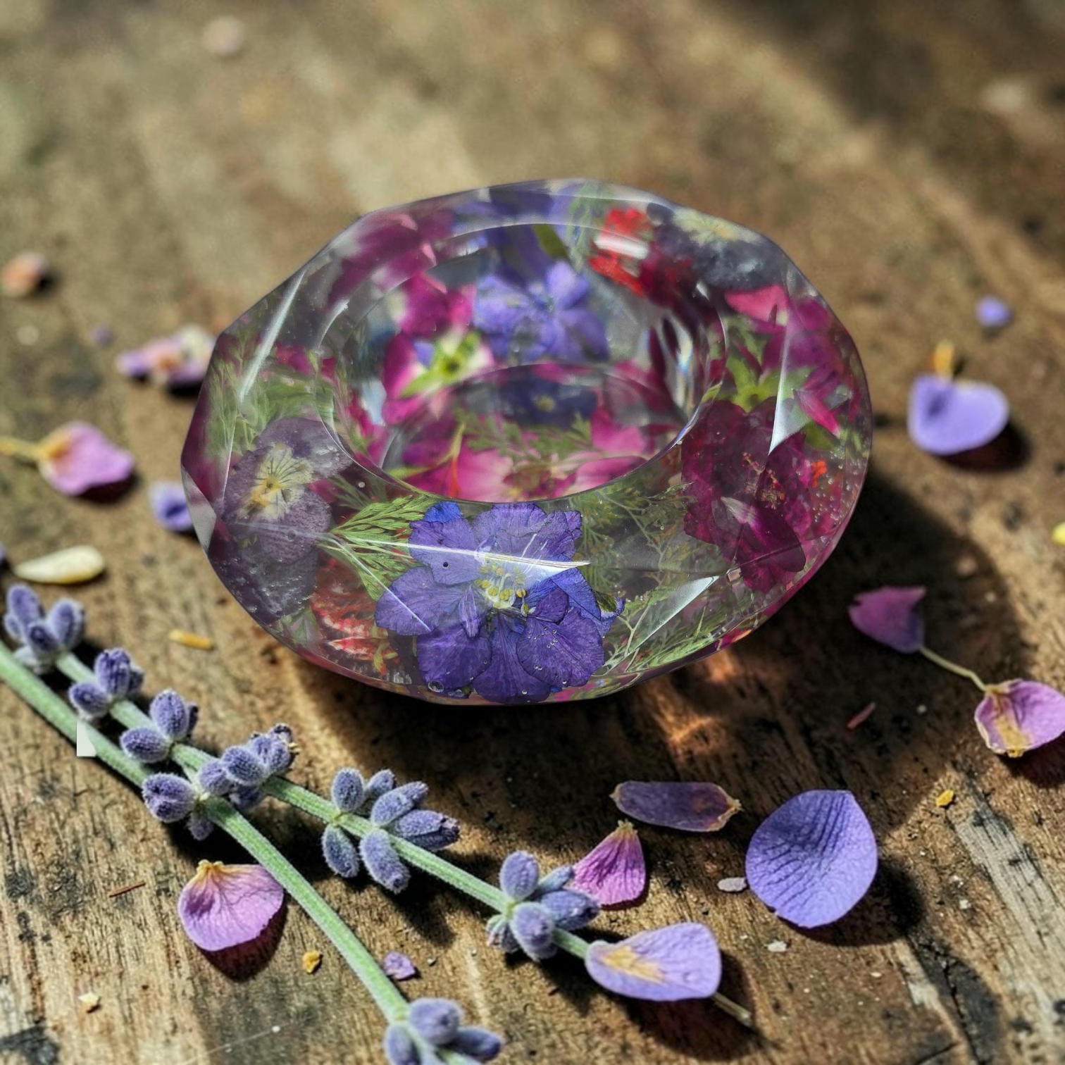 Hand-Cast Real Flower Resin Candle Holder Bowl | Bridal Bouquet Keepsake